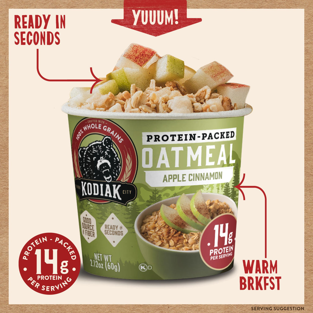 Kodiak Cakes Instant Protein Apple Cinnamon Oatmeal in a Cup, 2.12oz (Pack of 12)