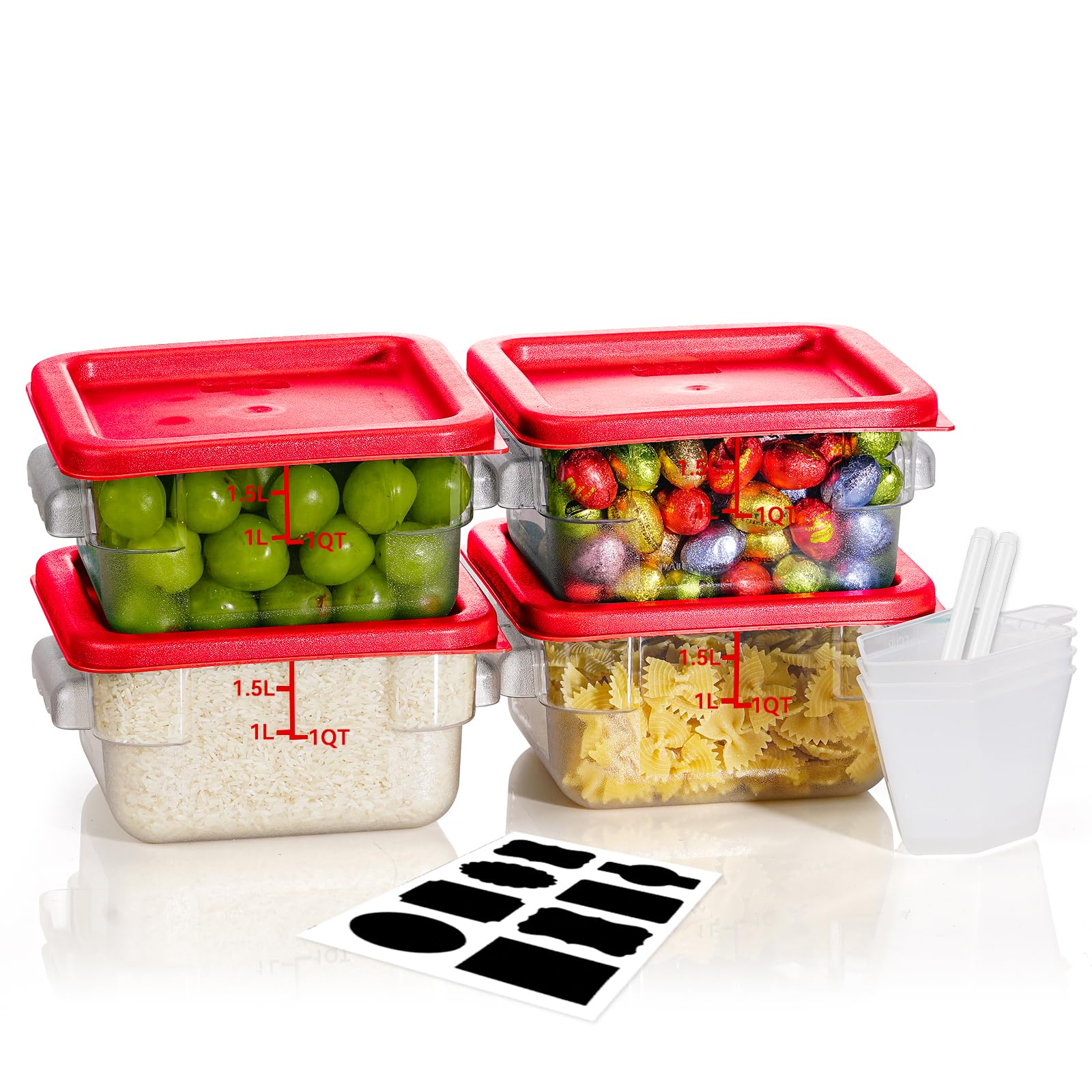 4QT NSF Food Storage Containers: 8 PCS [Food Grade][Hot&Cold Resistant] Commercial Clear Food Storage Containers with Lids for Restaurant Kitchen Proof Dough, Measuring Spoons Included(BPA FREE)