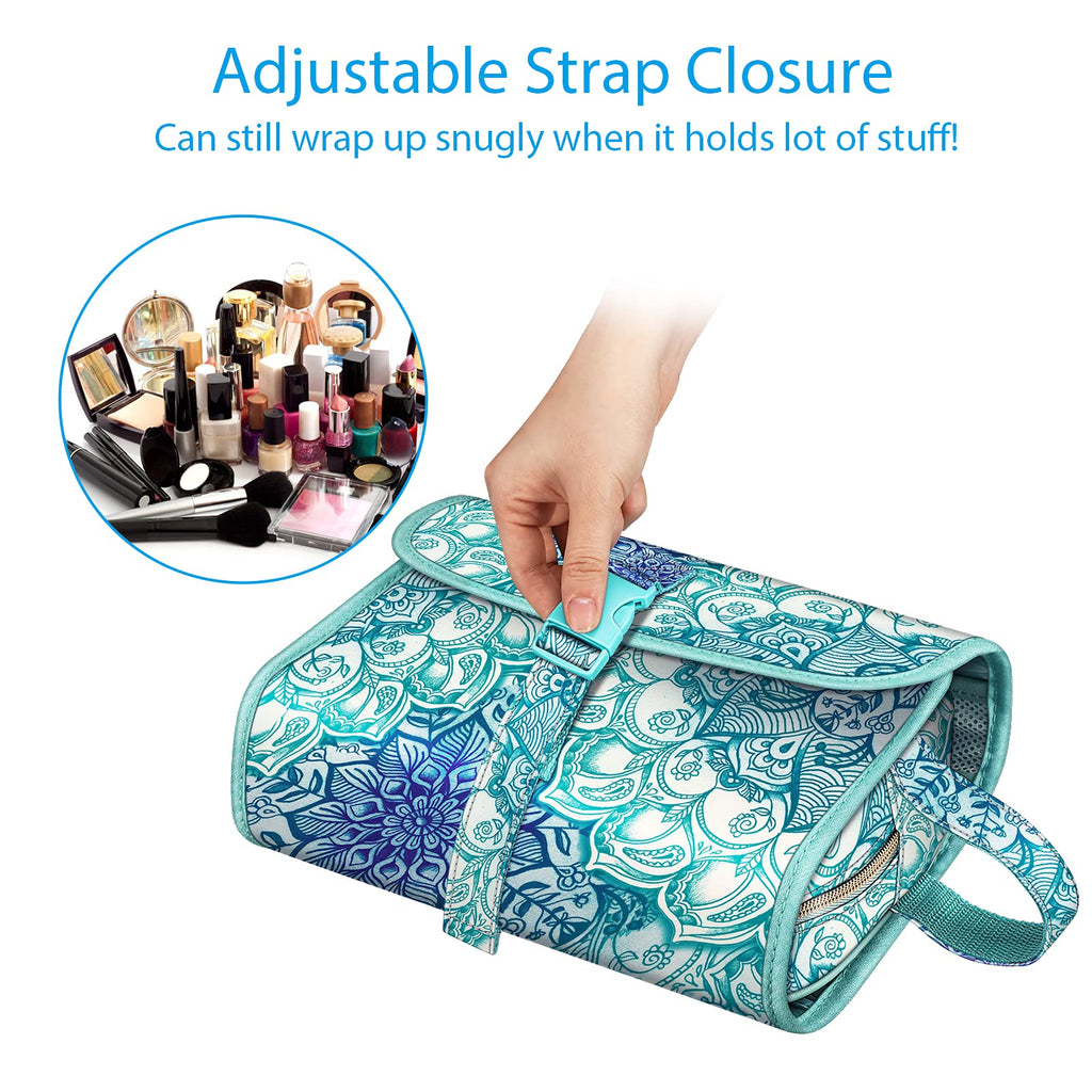 FINTIE Portable Toiletry Cosmetic Travel Bag, Large Water Resistant Hanging Makeup Organizer Storage Pouch Case for Women Girls (Blooming Hibiscus)