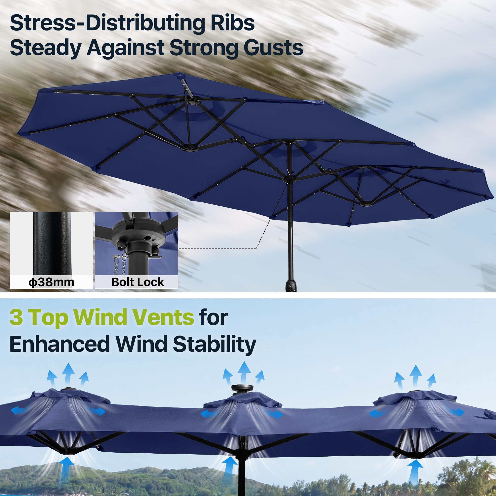 FREE SOLDIER 13ft Patio Umbrella Double Sided Outdoor Umbrella for Patio Table Umbrella with Solar lights for Garden Yard Pool (Beige)