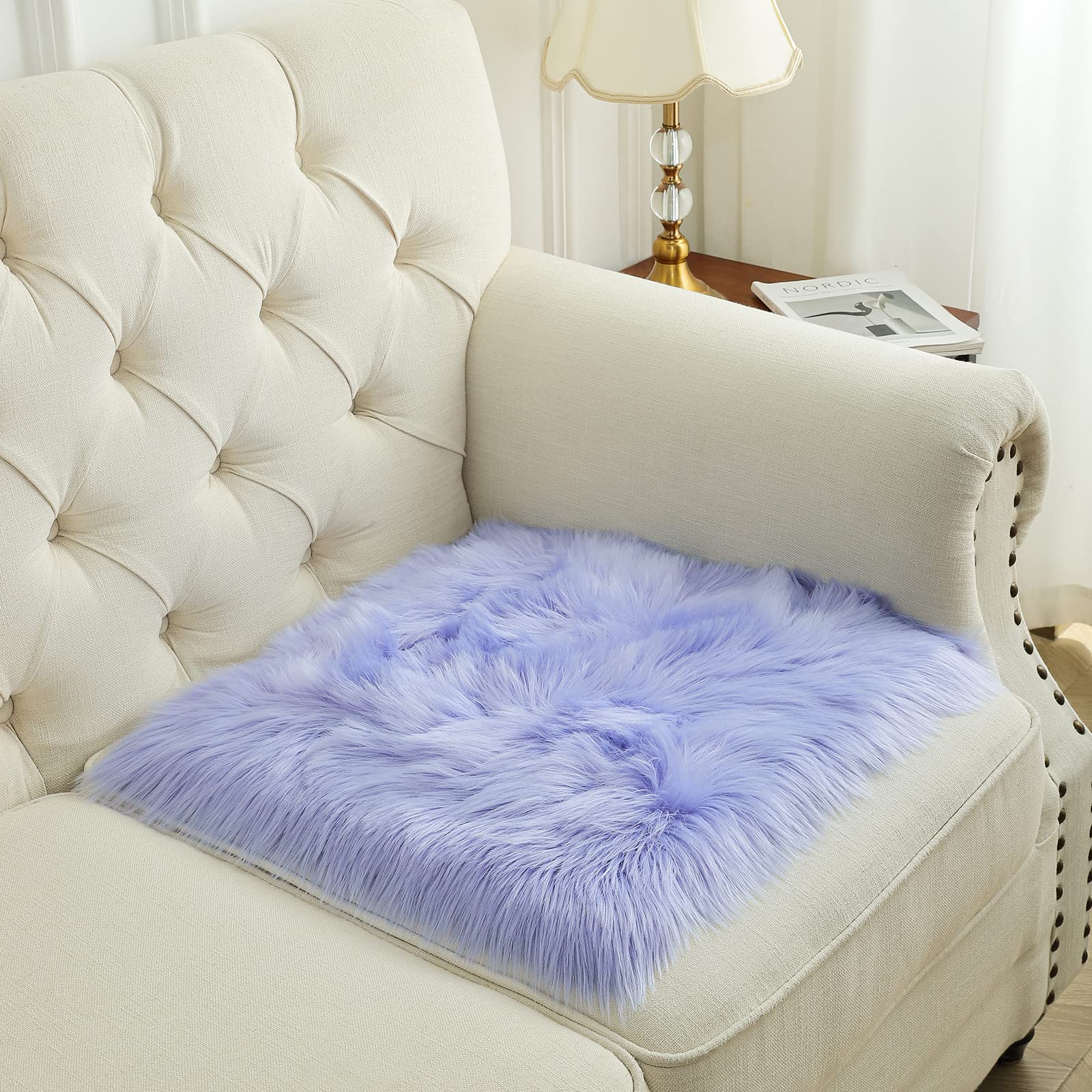 Softlife Black Faux Fur Sheepskin Chair Cover Seats Cushion Pad Super Soft Area Rugs for Living Bedroom Sofa Dorm (1.6ft x 1.6ft)