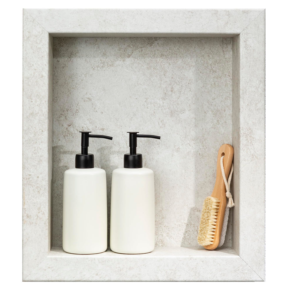 Palisade 17.5 in x 15.5 in Vinyl Shower Niche Ashen Slate | Waterproof Shower Insert