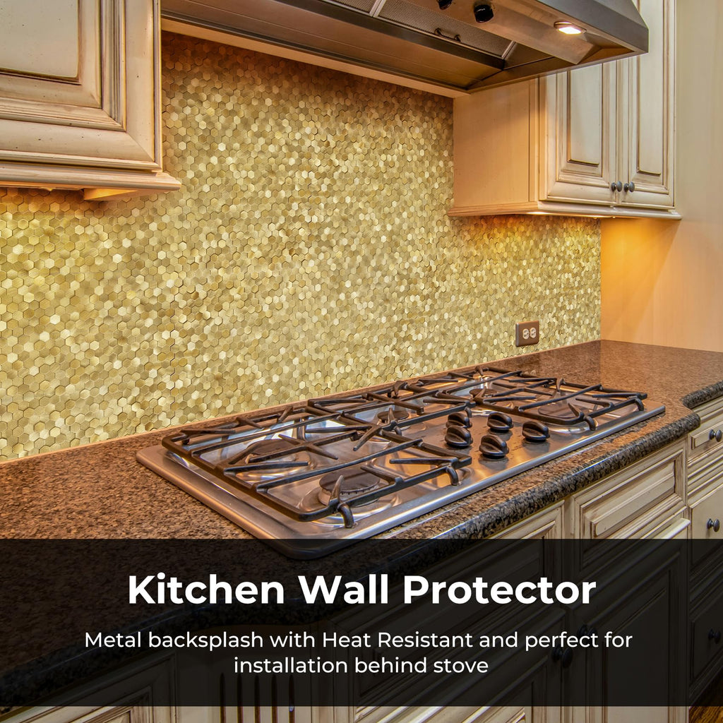 STICKGOO Peel and Stick Backsplash Tiles, Stick on Mosaic Self Adhesive Tiles, 3D Hexagon Backsplash for Kitchen Bathroom Fireplace Vanity (8PCS, Copper)