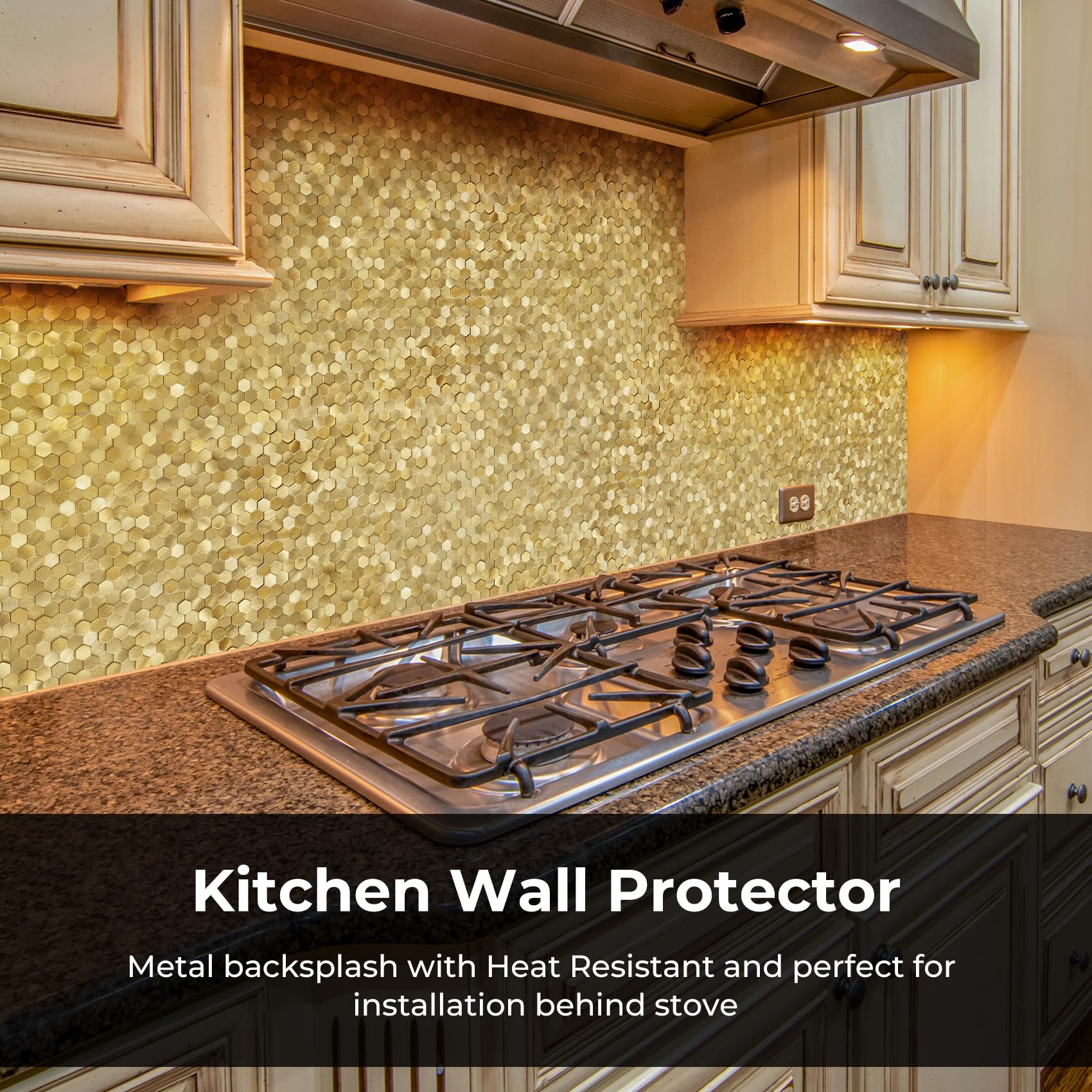 STICKGOO Peel and Stick Backsplash Tiles, Stick on Mosaic Self Adhesive Tiles, 3D Hexagon Backsplash for Kitchen Bathroom Fireplace Vanity (8PCS, Copper)