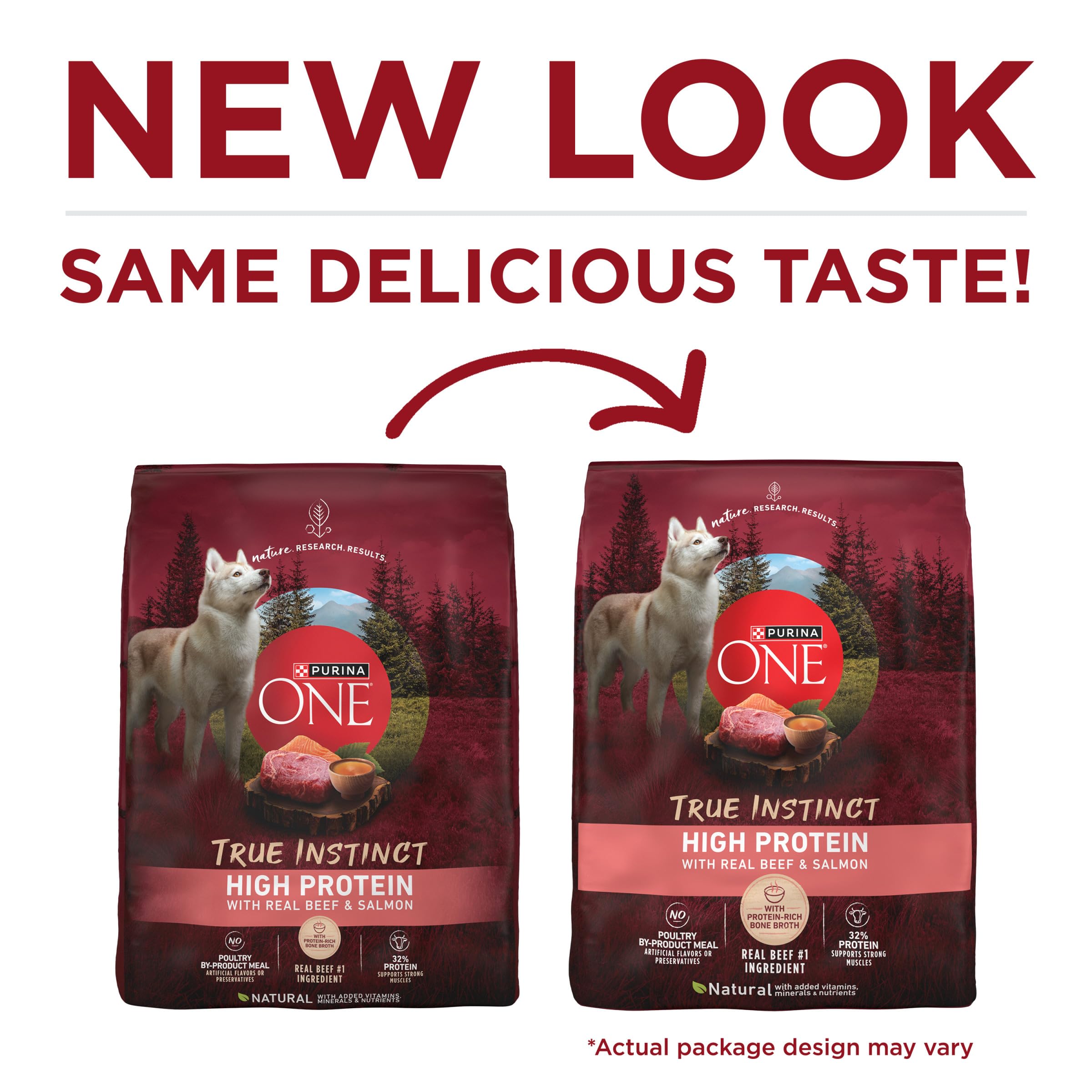 Purina ONE Natural High Protein Dry Dog Food Dry True Instinct with Real Beef and Salmon With Bone Broth and Added Vitamins, Minerals and Nutrients - 15 lb. Bag