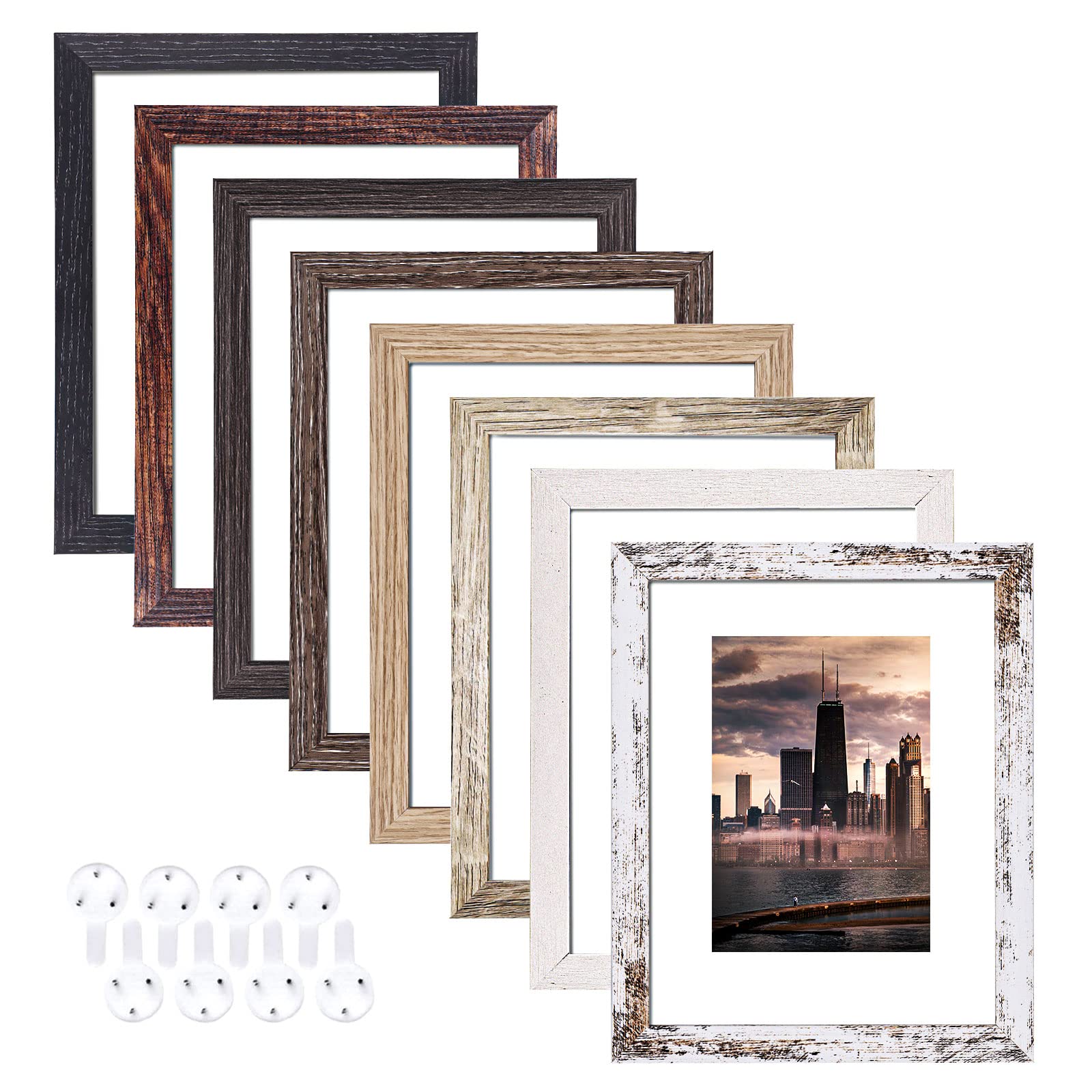 4x6 Picture Frames Set of 8, Rustic Picture Frames Multi Wood-Color,Vertical and Horizontal Formats for Wall Hanging and Tabletop Display,Perfect for Rustic Home & Office Decor