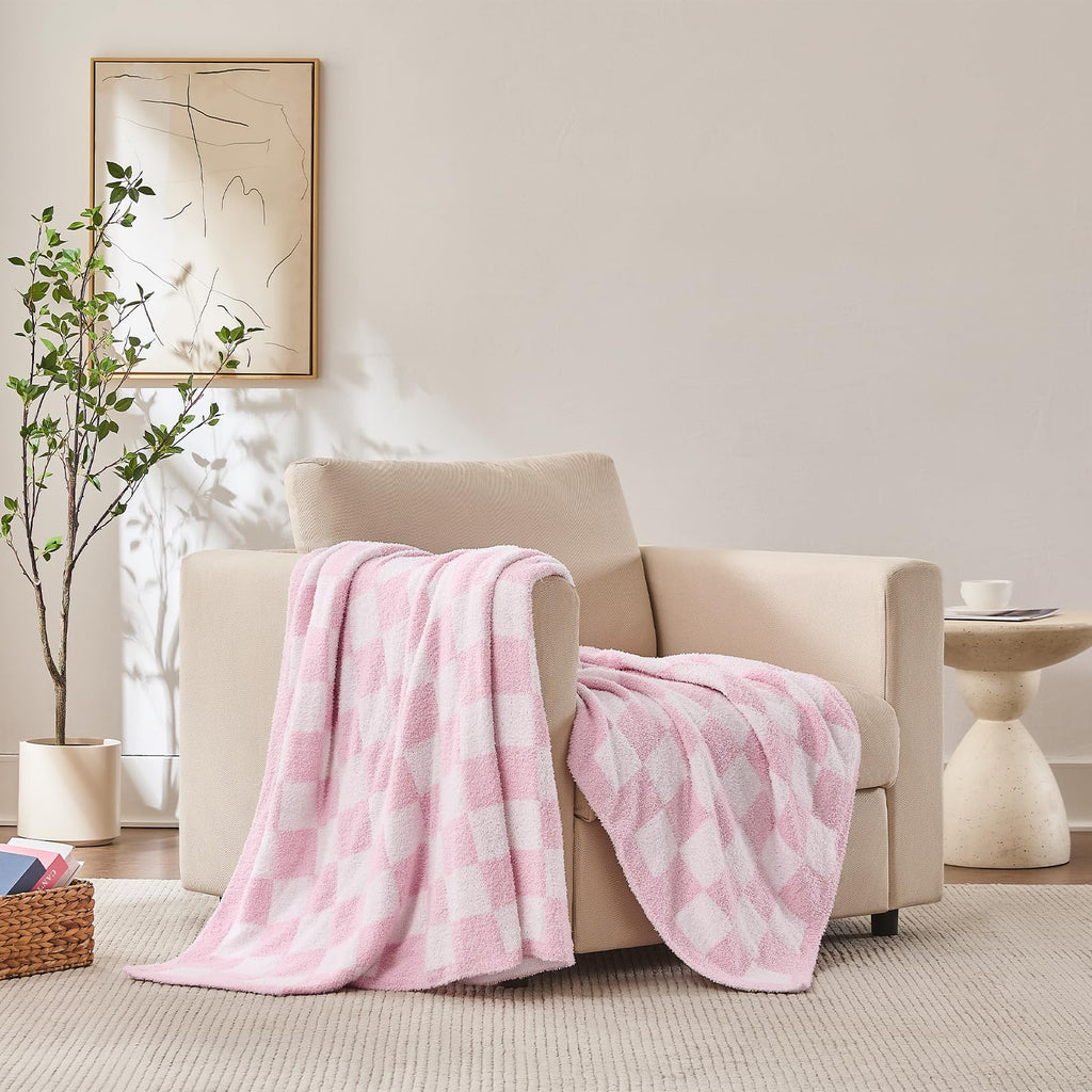 Checkered Throw Blanket, Black Soft Cozy Fluffy Knitted Throw Blankets for Couch, Sofa, Bed, Chair, Warm Fuzzy Travel Picnic Lightweight Plaid Blanket, 50x70 inches