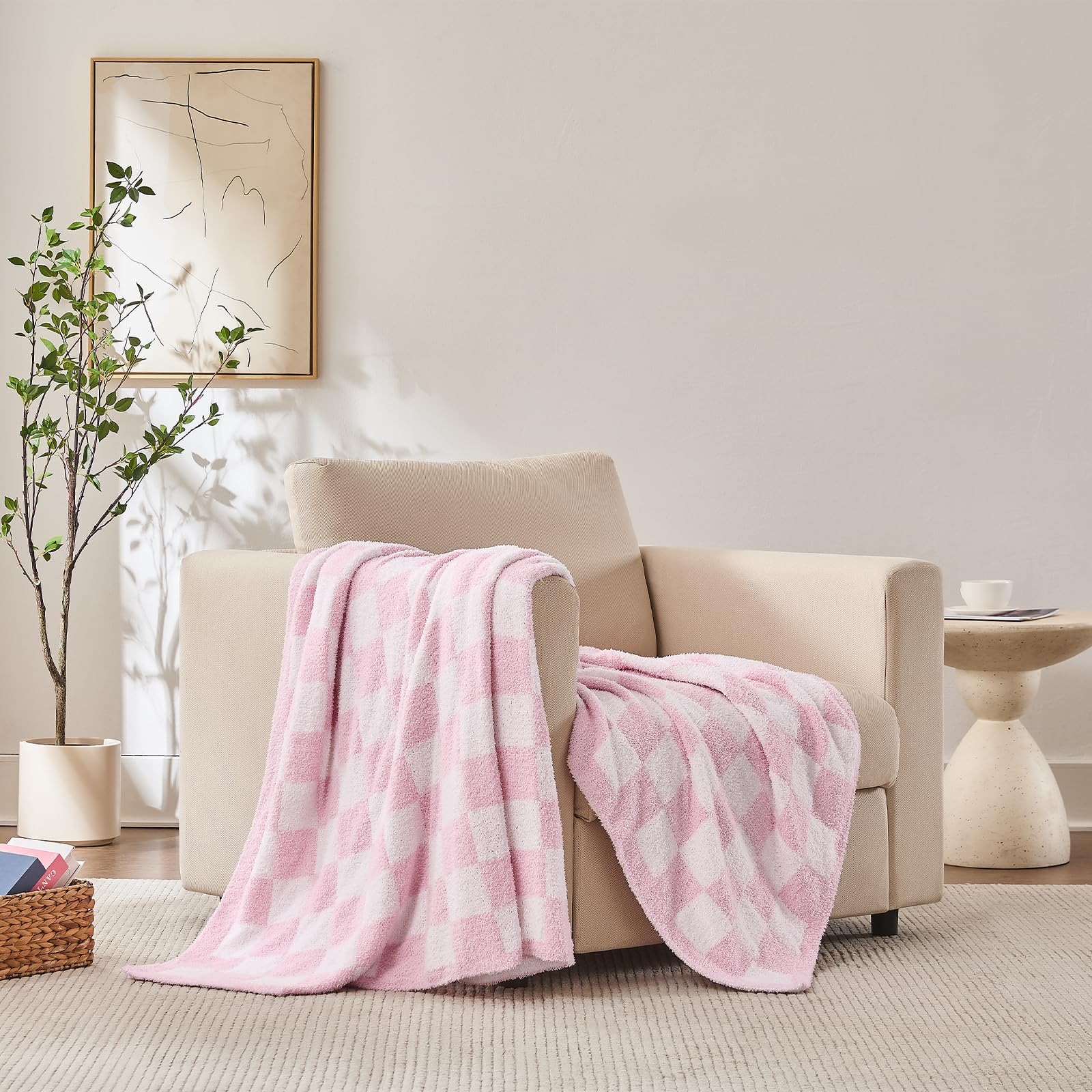 Checkered Throw Blanket, Black Soft Cozy Fluffy Knitted Throw Blankets for Couch, Sofa, Bed, Chair, Warm Fuzzy Travel Picnic Lightweight Plaid Blanket, 50x70 inches
