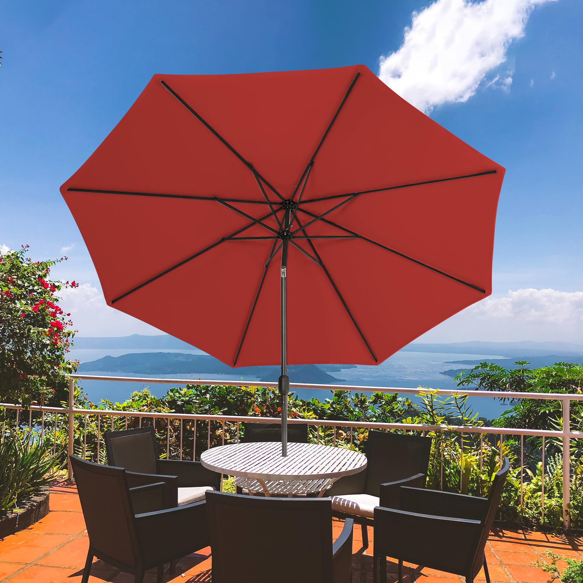 Sundale Outdoor 9FT Patio Umbrella with Sand Bag Umbrella Base, Outdoor Umbrella with Tilt and Crank, Beige