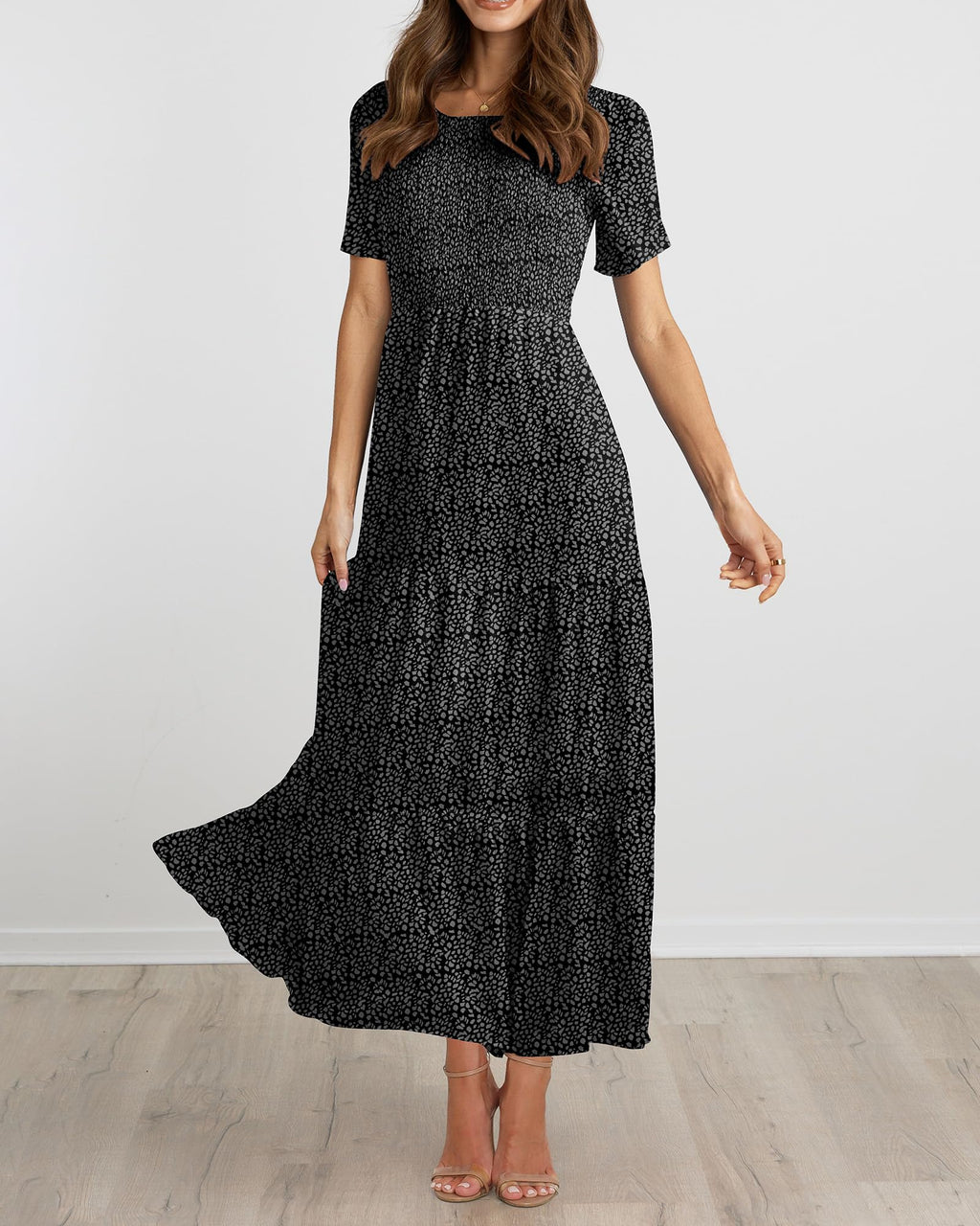 BTFBM Women Casual Short Sleeve Crew Neck Summer Dress Bohemian Floral Printed Flowy Maxi Dresses Tiered Cocktail Dress
