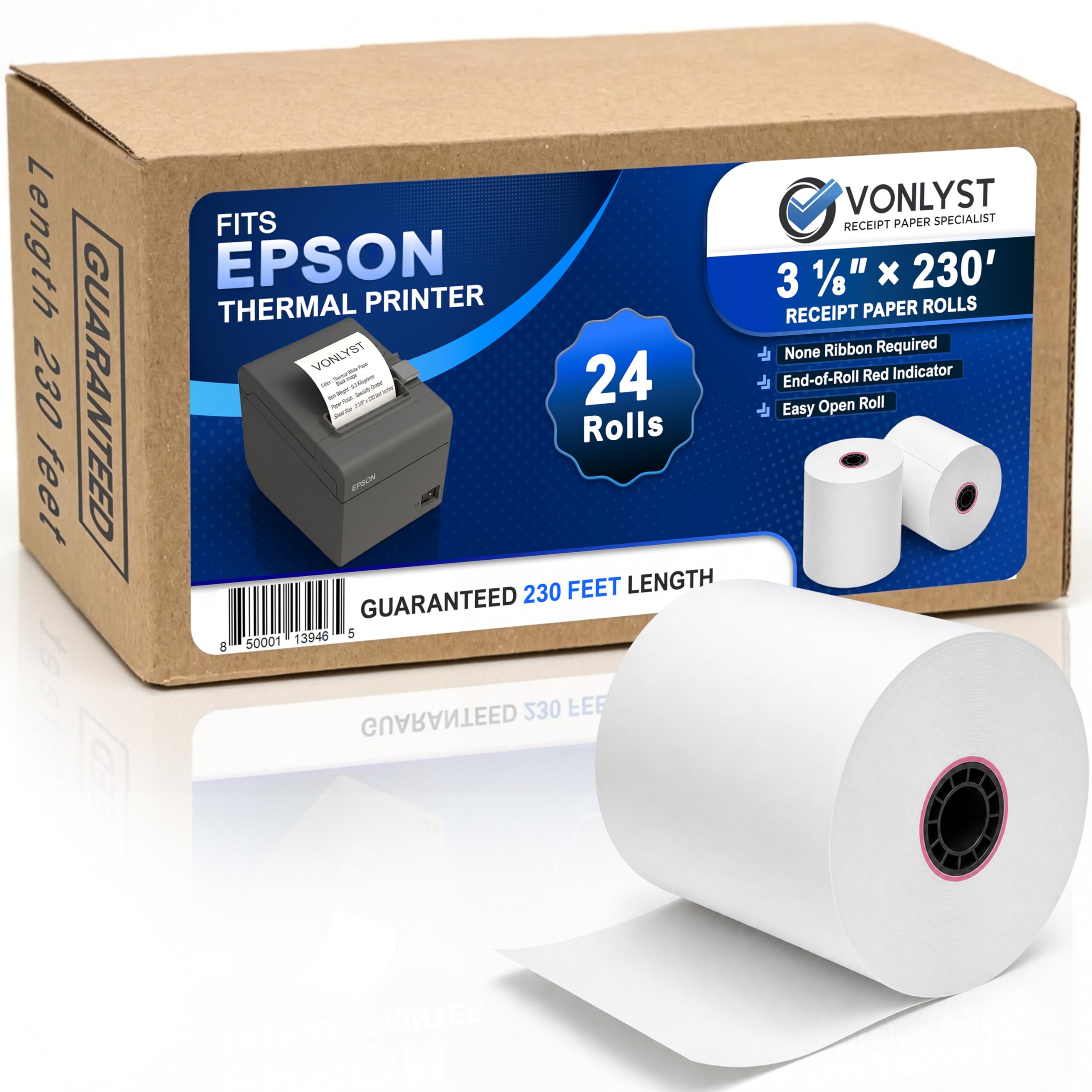 3 1/8 x 230 Thermal POS Rolls for Epson Printers, BPA Free Thermal Printing Compatible with TM-T88 TM-T70 TM-T80 TM-T85 TM-H6000 T90 Series, Credit Card Machine & POS Printer Supplies, Pack of 12