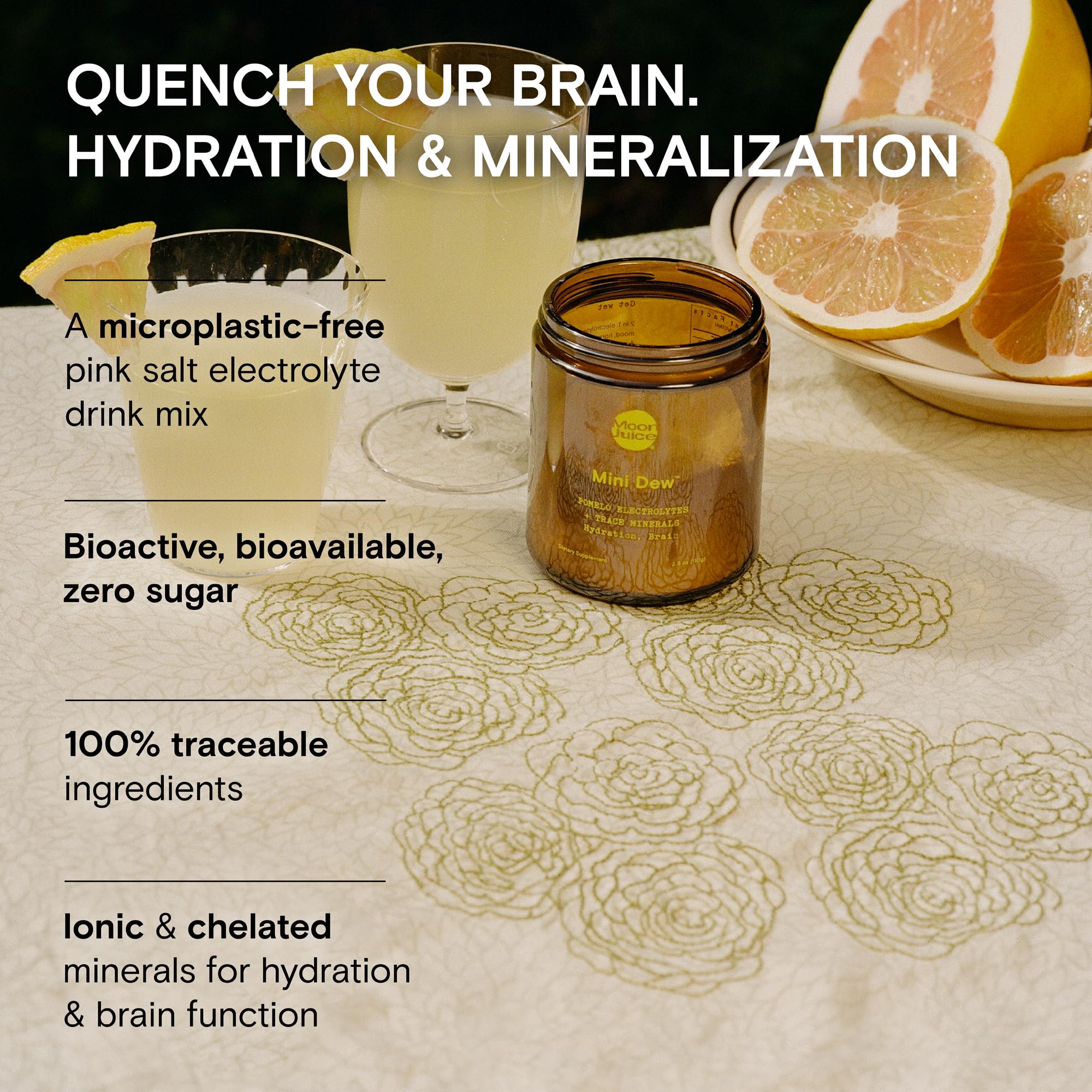 Moon Juice Mini Dew Electrolytes Powder - Sugar Free Minerals & Electrolyte Hydration Powder for Instant Hydration & Brain Support - Magnesium, Calcium, Potassium, Pink Salt, Pomelo, 30 Servings