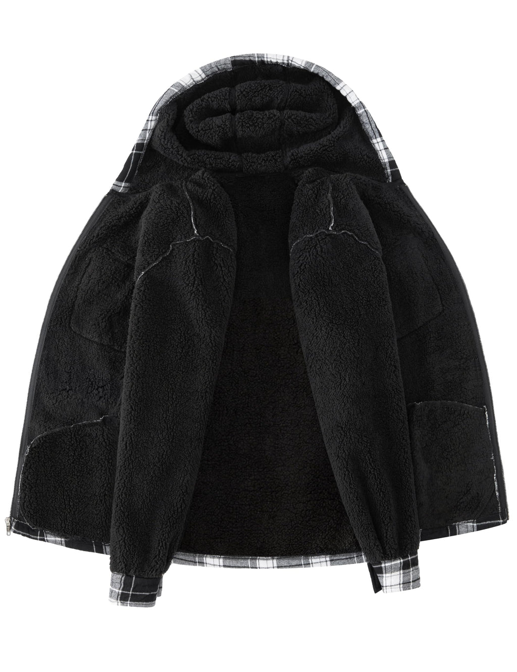 Men's Flannel Plaid Hooded Jackets Full Zip Sherpa Fleece Lined Hoodies Fashion Warm Coat