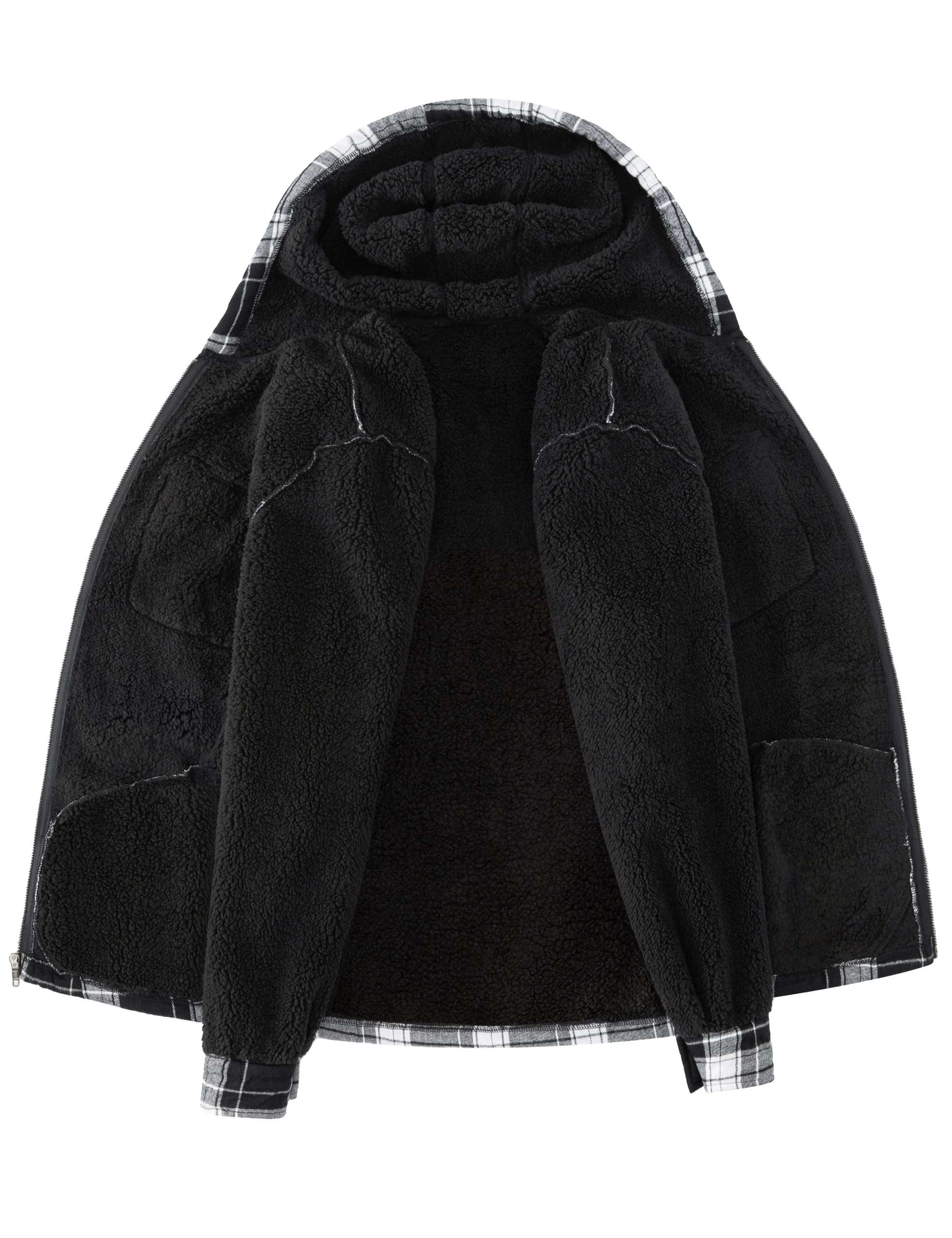 Men's Flannel Plaid Hooded Jackets Full Zip Sherpa Fleece Lined Hoodies Fashion Warm Coat