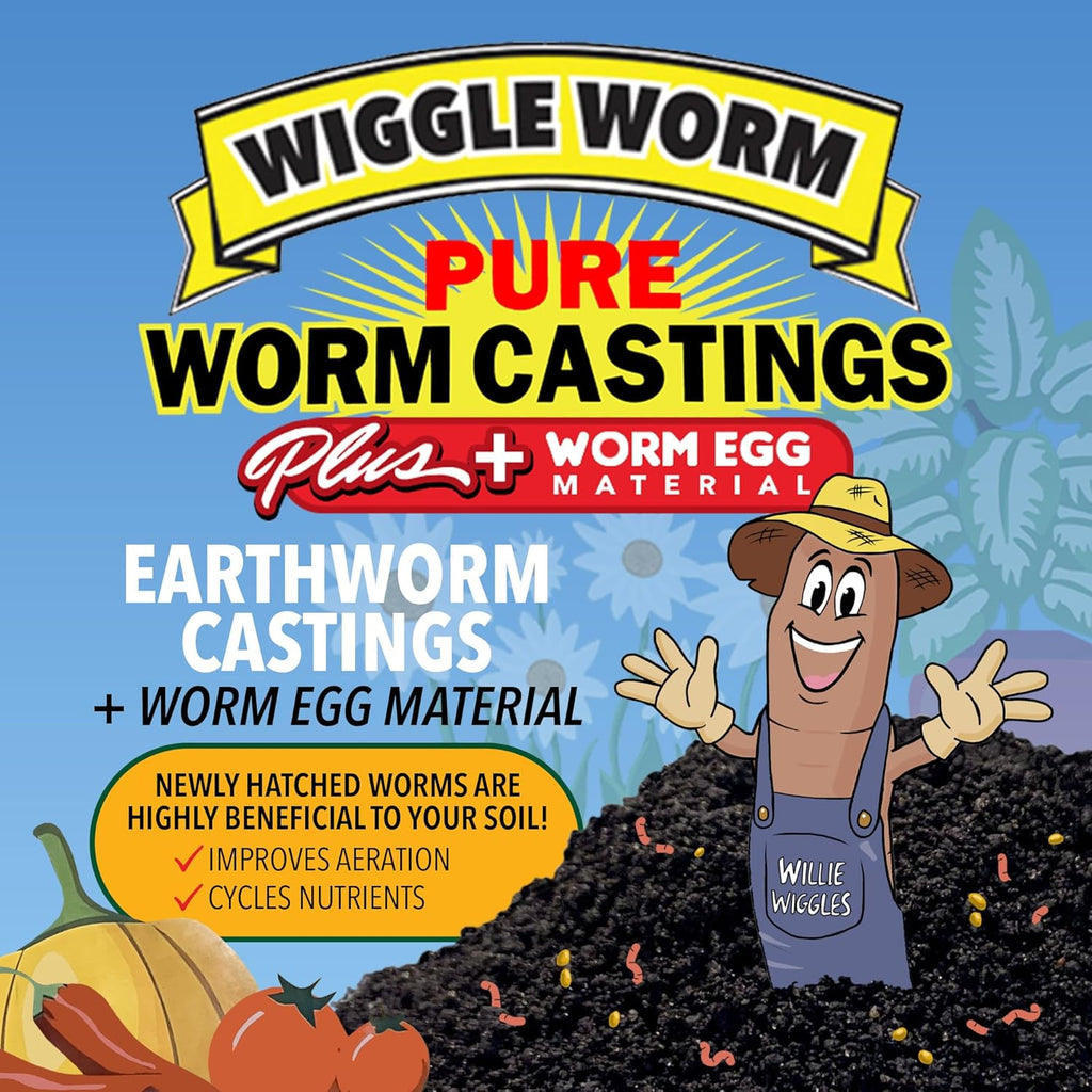 Wiggle Worm 100% Pure Worm Castings Plus Worm Egg Material, 40lbs - Fertilizer and Soil Amendment for Indoor and Outdoor Gardening to Improve Soil Fertility and Aeration - 100% Organic and Odor Free