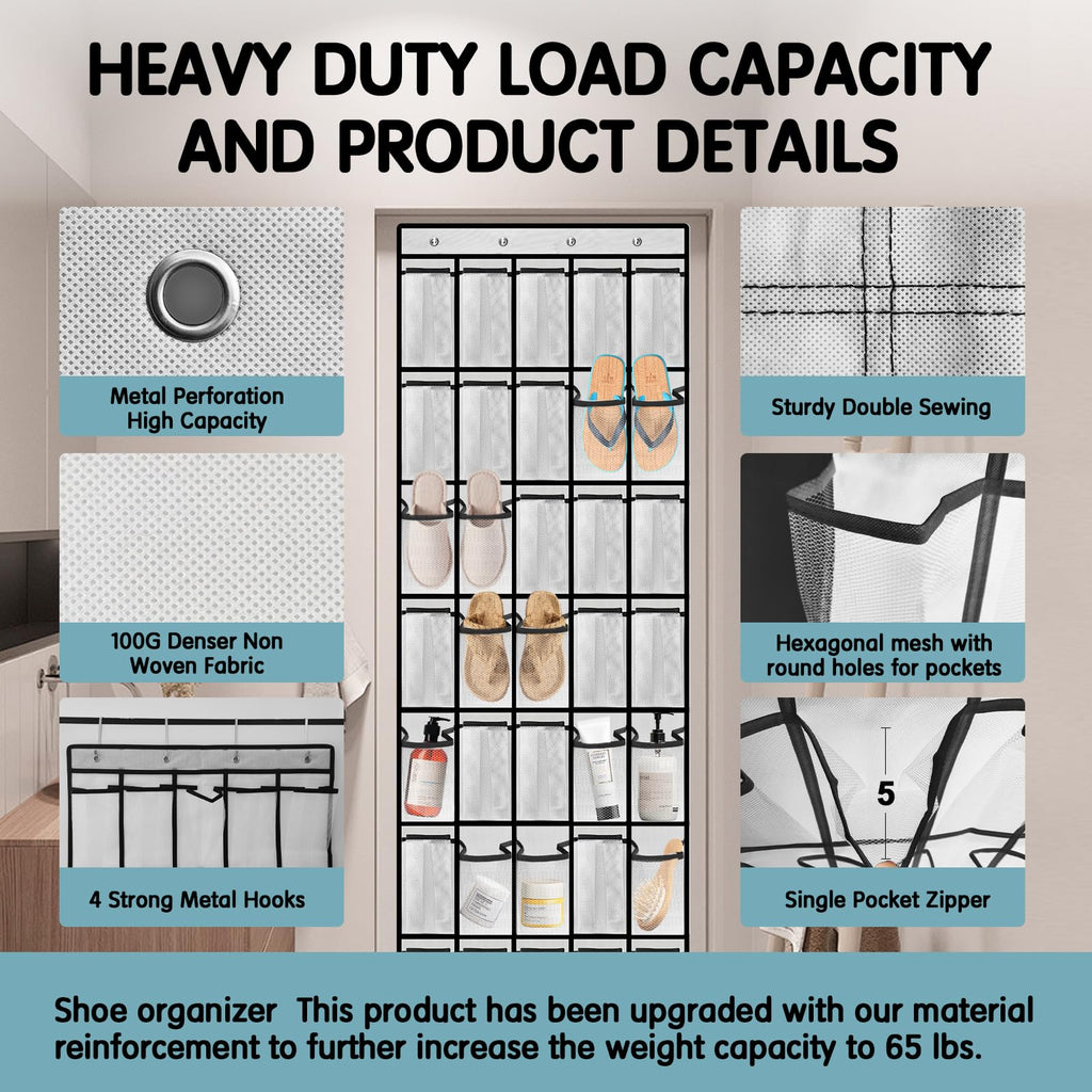 Kotkn 10 Tier Over The Door Organizer - Heavy Duty Hanging Storage Rack with Sturdy Oxford Fabric, Holds 20+ Pairs of Footwear, Boots & Sneakers, Saves 50% Closet Space(Beige)