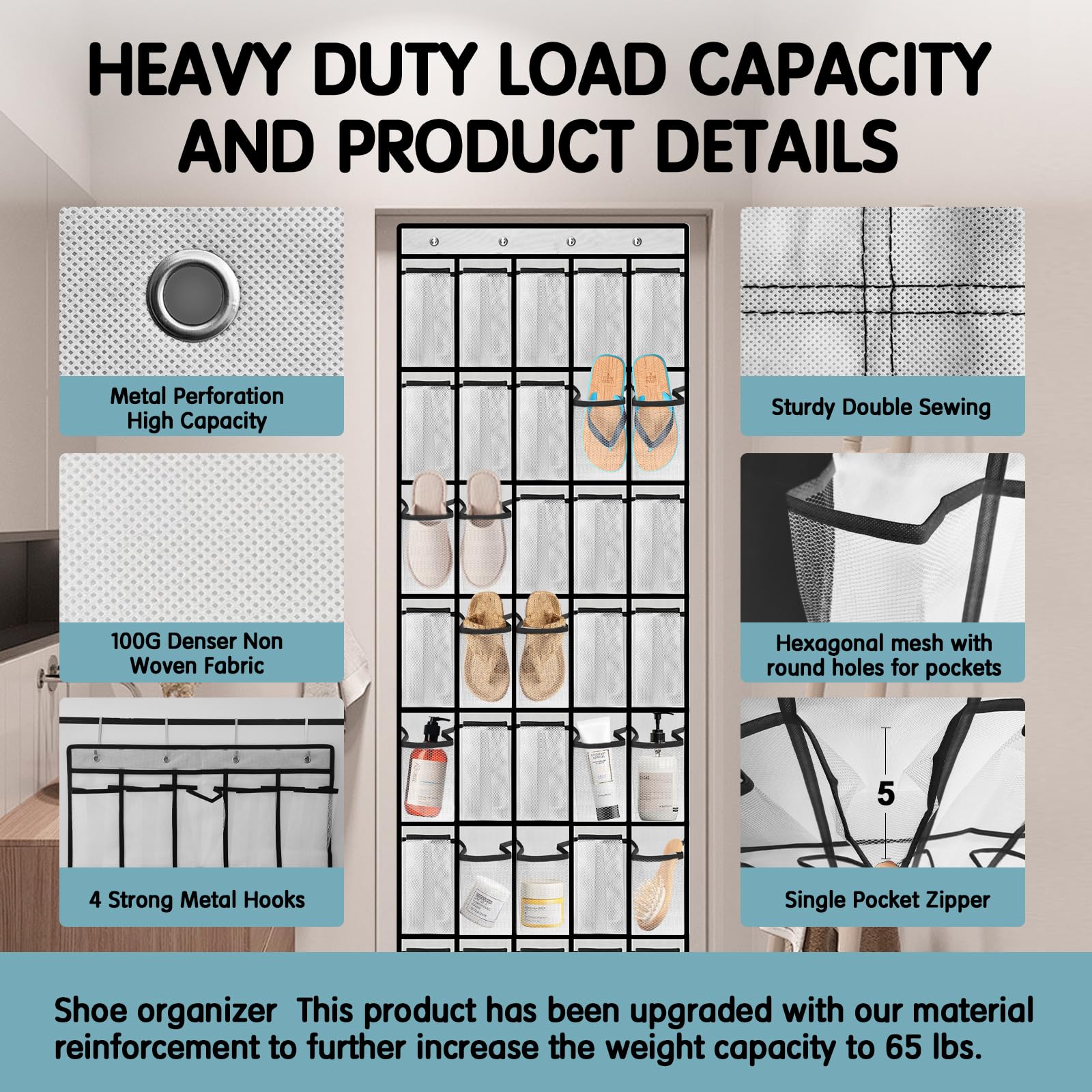 Kotkn 10 Tier Over The Door Organizer - Heavy Duty Hanging Storage Rack with Sturdy Oxford Fabric, Holds 20+ Pairs of Footwear, Boots & Sneakers, Saves 50% Closet Space(Beige)