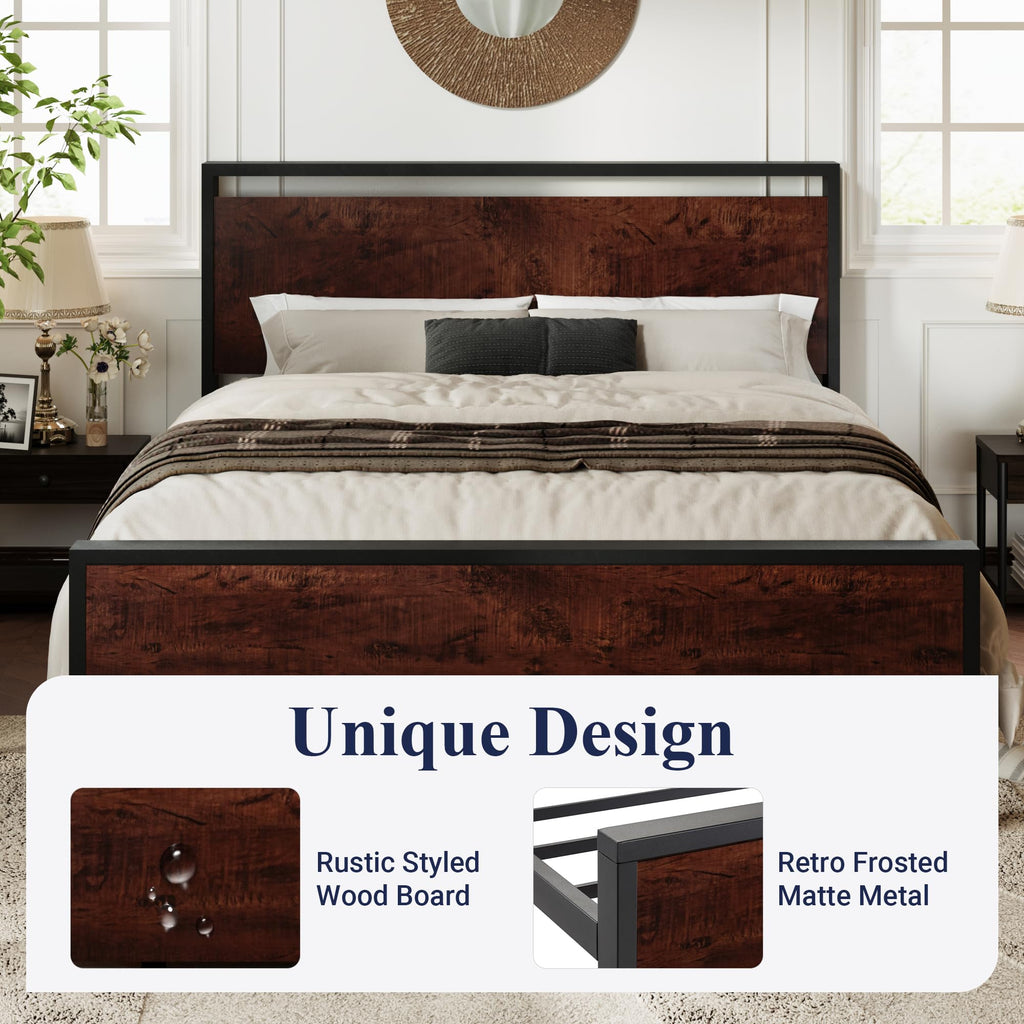 Allewie Twin Size Platform Bed Frame with Wooden Headboard and Footboard, Heavy Duty Metal Slats Support, No Box Spring Needed, Under-Bed Storage, Noise Free, Easy Assembly, Black Oak