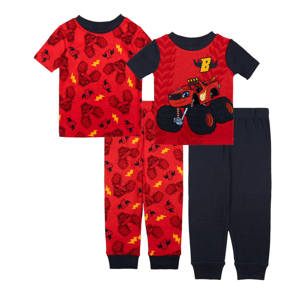 Nickelodeon Boys' 4-piece Snug-fit Cotton Short-Sleeve Matching Pajama Set, Soft & Cute for Kids