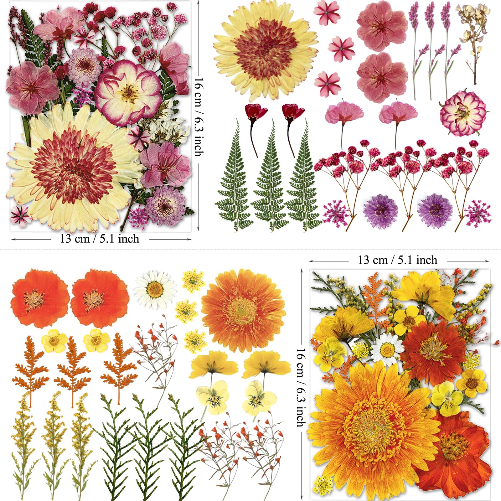 MIKIYA 98Pcs Pressed Dried Flowers for Resin Molds, Real Natural Bulk Big Dry Floral Leave for DIY Art Crafts, Epoxy Jewelry, Candle, Soap Making, Nails Decors