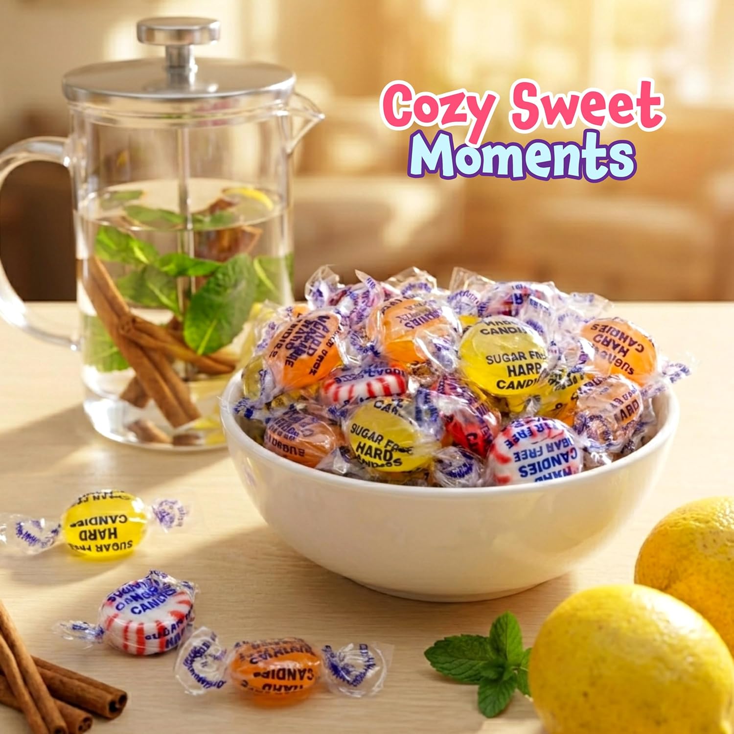 Sugar Free Candy - 1 Pound Pack - Hard Candy Individually Wrapped - Lemon, Butterscotch, Peppermint, Cinnamon - Office Bowl Mix - Old Fashioned Sugarless Treats