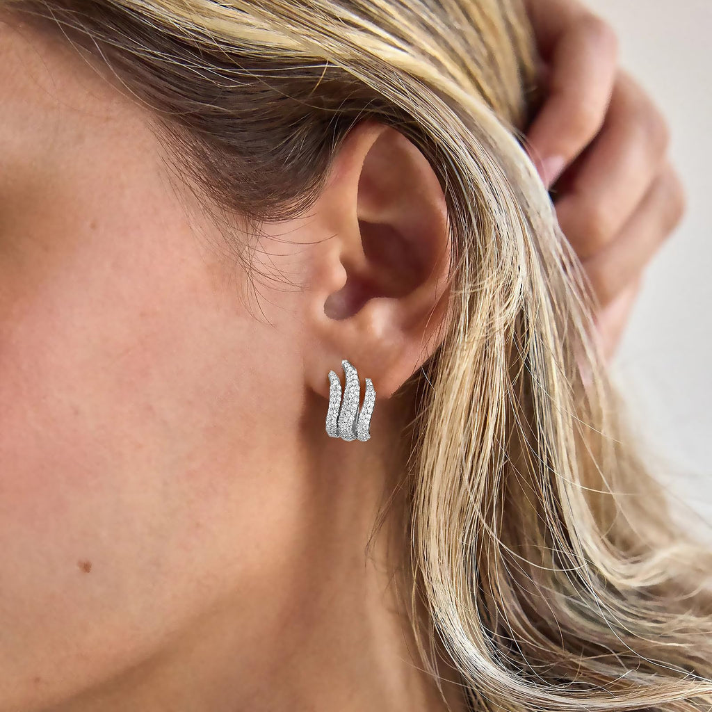 Obidos 14K Gold Plated Illusion Stud Earrings for Women | Triple Huggie Hoop Earrings for One Hole| Trendy Simple Hypoallergenic Fashion Accessories Gold Jewelry Gifts for Womens
