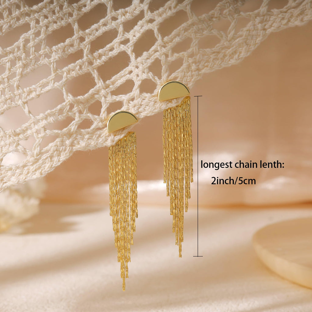 Gold Earrings for Women, 14K Gold Plated Tassel Dangle Earrings for Women Trendy Hypoallergenic Long Chain Earring Dainty Pearl Drop Earrings Elegant Wedding Earring Fashion Jewelry for Womens