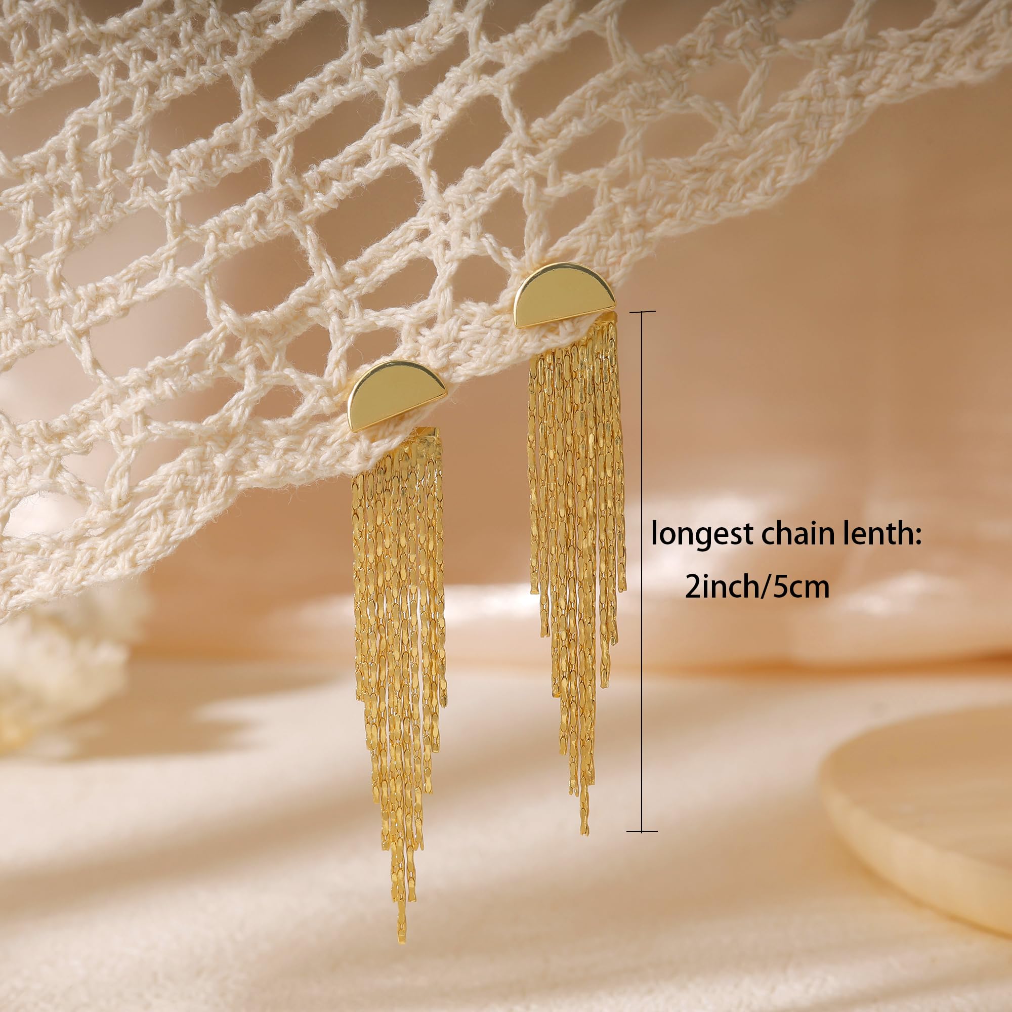 Gold Earrings for Women, 14K Gold Plated Tassel Dangle Earrings for Women Trendy Hypoallergenic Long Chain Earring Dainty Pearl Drop Earrings Elegant Wedding Earring Fashion Jewelry for Womens