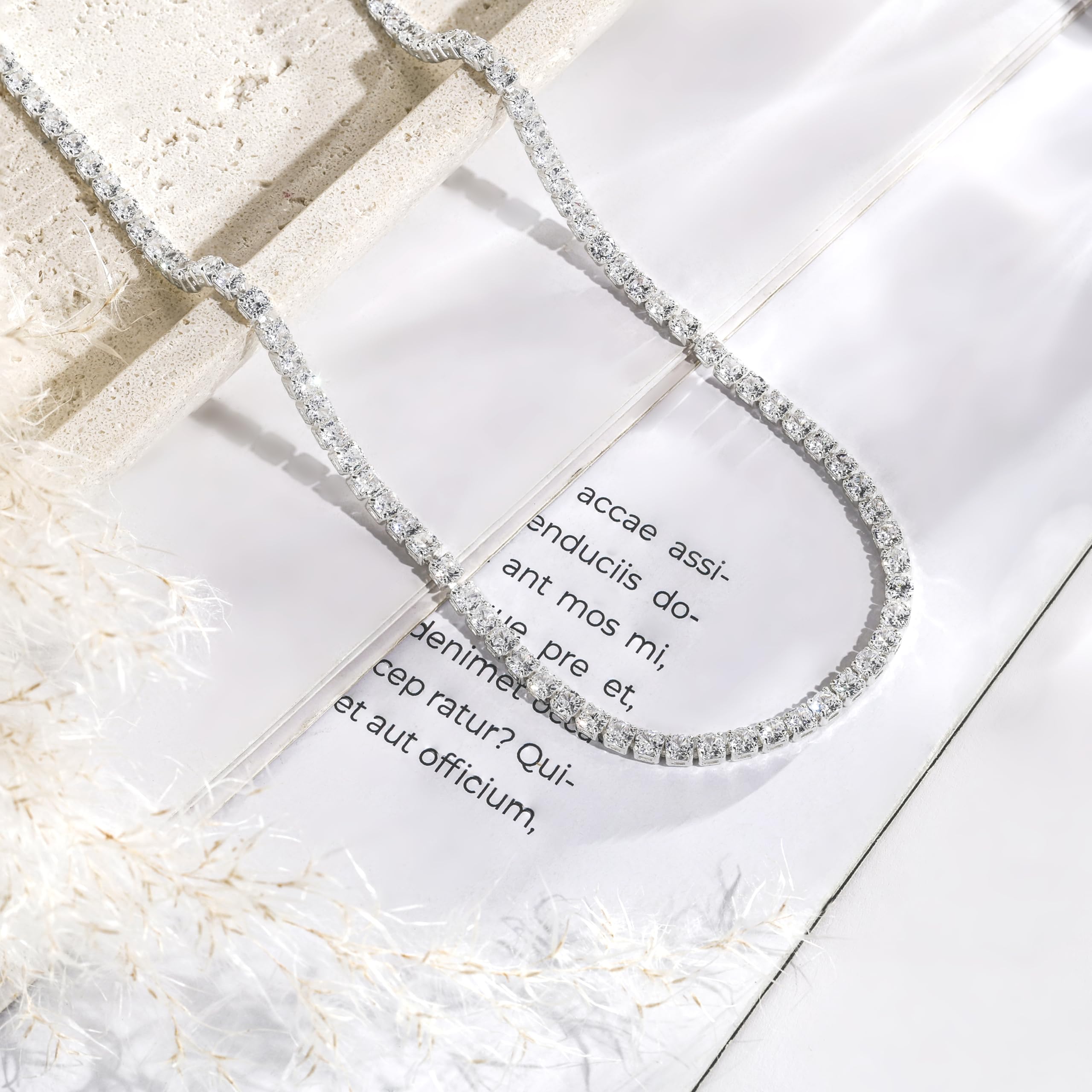 Robaice Tennis Necklace for Women, 14K Gold/Silver Plated Rhinestone Choker Necklace for Women, Dainty Cubic Zirconia Cut Faux Diamond Chain