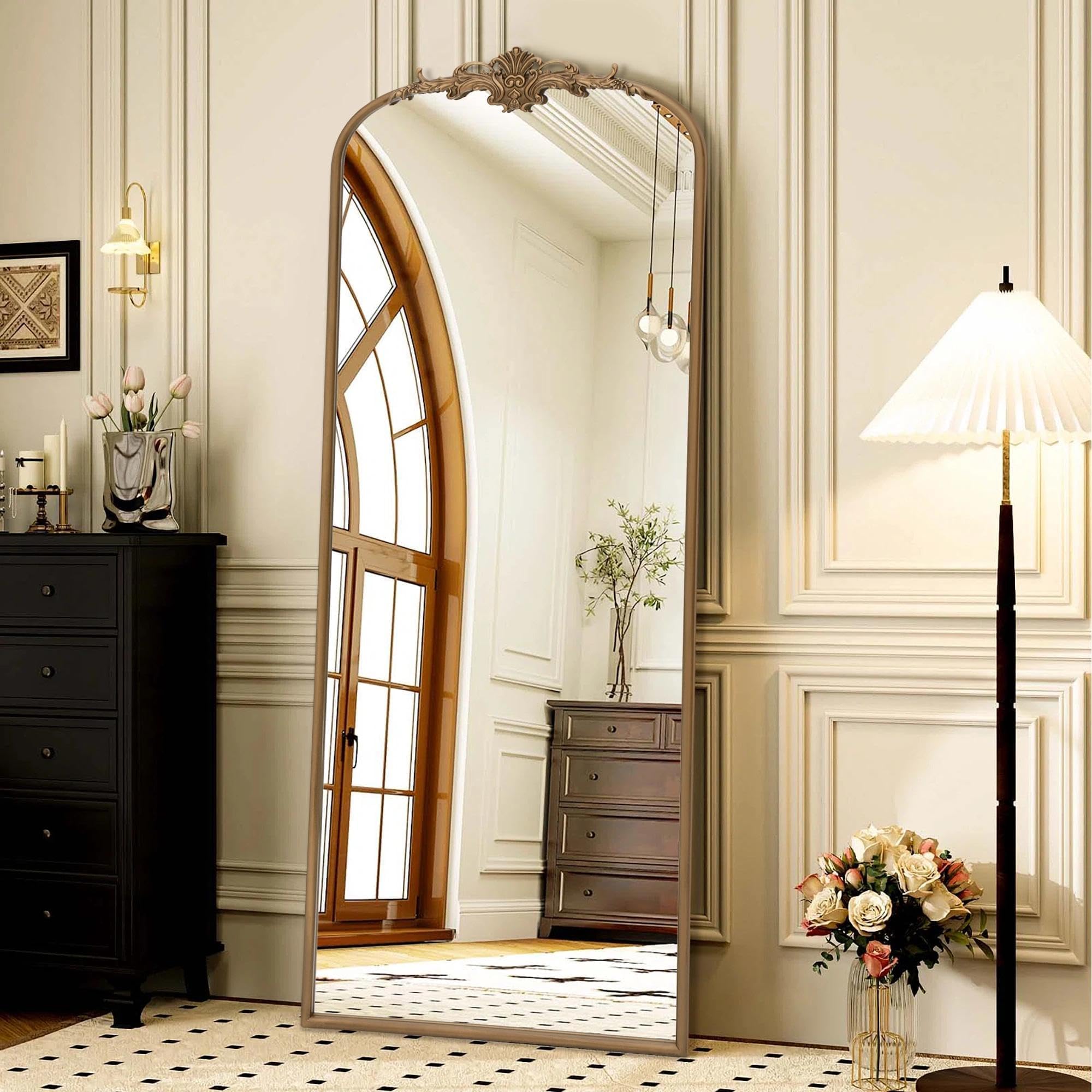 Besdomus Vintage Arched Black Mirror: 32"x24" French Large Black Vintage Wall Mirror - Baroque Traditional Ornate for Living Room/Fireplace/Bathroom- Ideal Gifts for Housewarming/Birthday