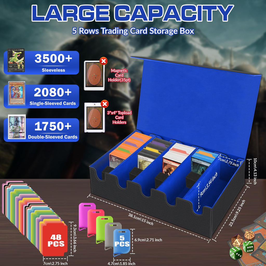 AOBOPLE Trading Card Storage Box,3200+ Card Box Storage with 24 Dividers and 4 Foam Supporters PU Leather Magnetic Cards Deck Case for MTG TCG Magic and Sport Cards,Great Gift for Card Collectors