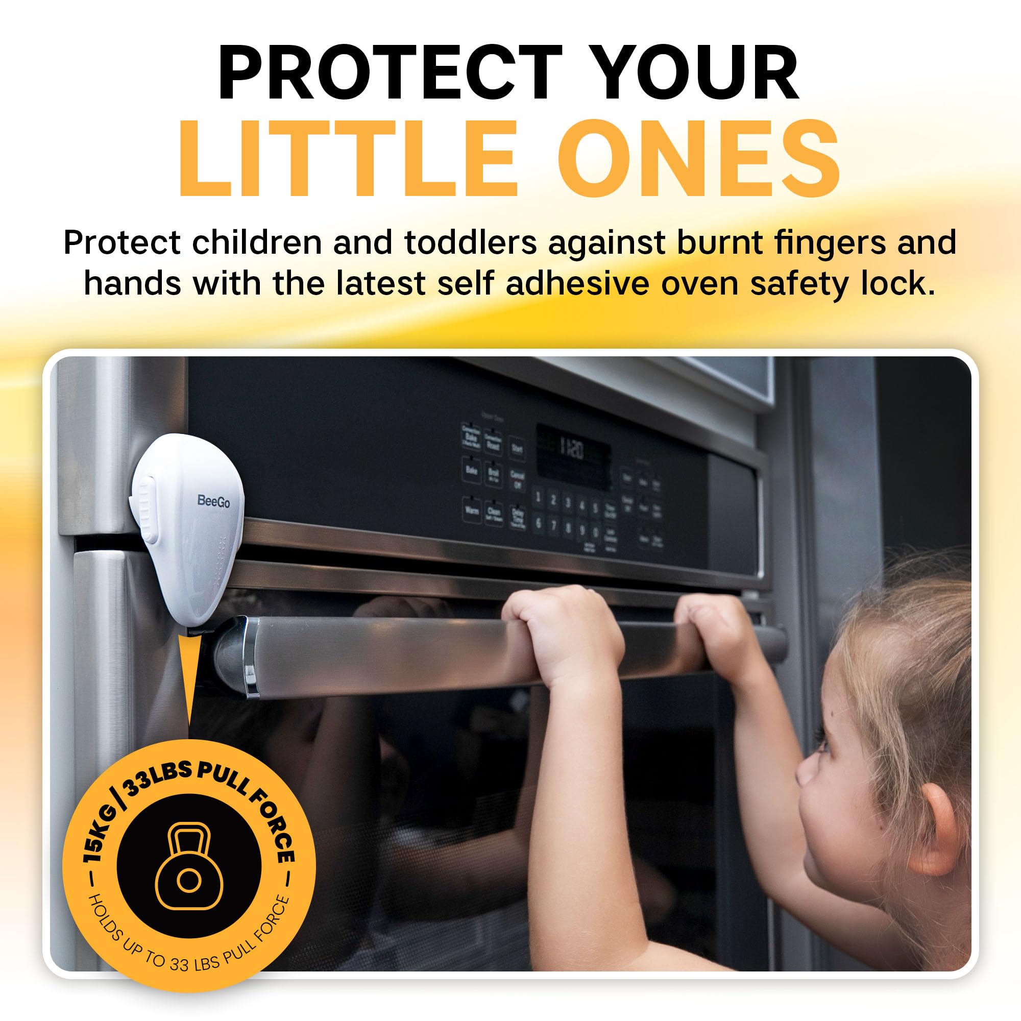 BeeGo® Oven Lock – Mom's Choice Awards® Gold | Child Safety Baby Proofing Lock for Oven, Stove & Microwave – Self-Adhesive, Heat-Resistant, No Drill, Easy Install (Black, Flat Surfaces Only)