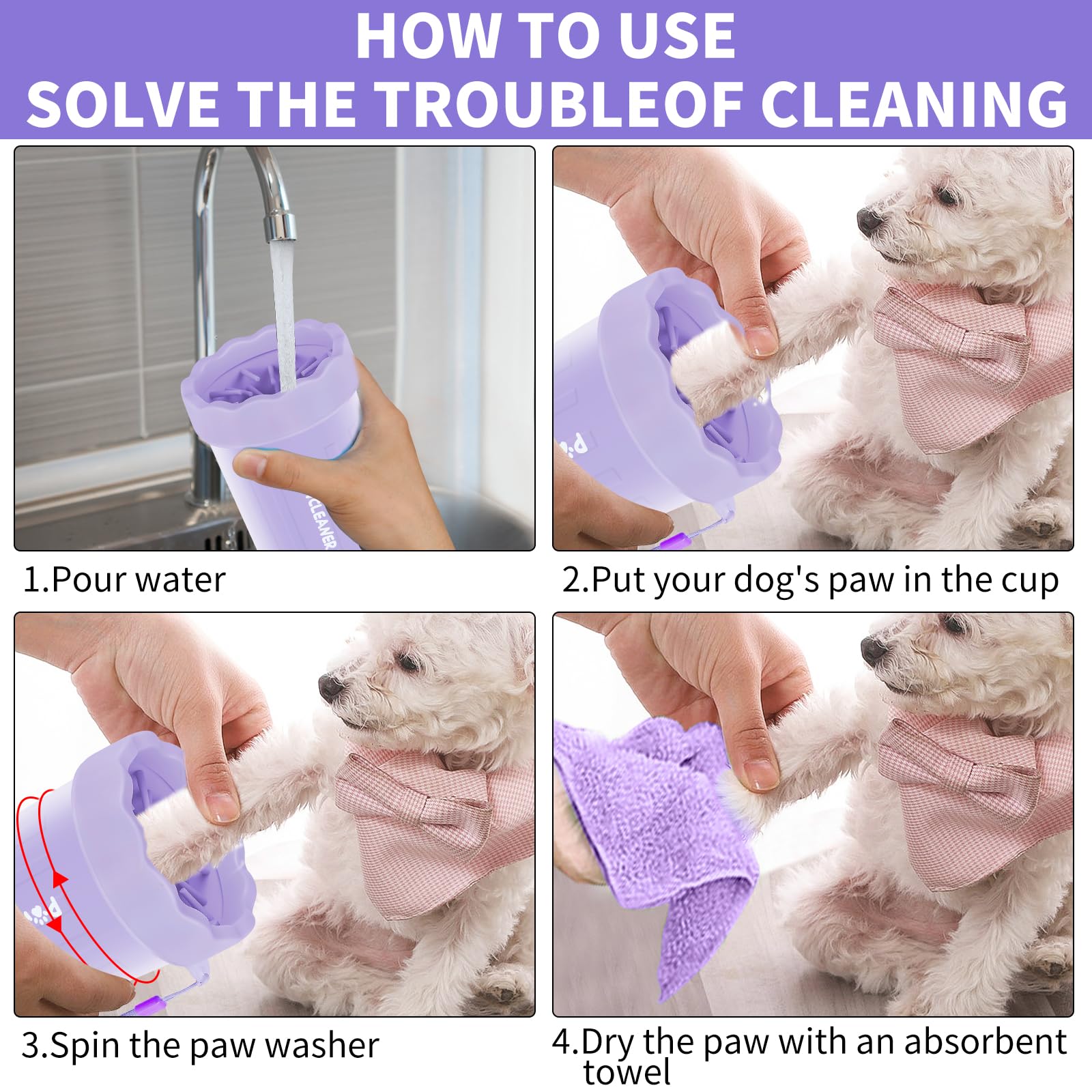 Professional 7 in 1 Dog Paw Cleaner for Dogs & Cats - Includes 1 Portable Paw Washer, 1 Bath Brush, 2 Dog Toothbrushes and 3 Absorbent Towels Note: Fits Paws up to 2 Inches Wide (Small, Black)