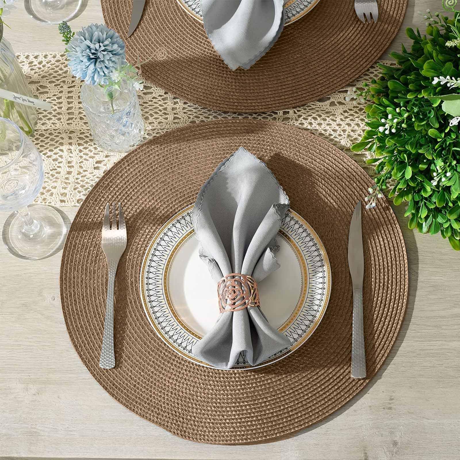 AHHFSMEI Round Placemats Set of 6 Heat Resistant Washable Non-Slip Woven Braided Table Mats for Dining Table Kitchen & Home Decor (Beige)