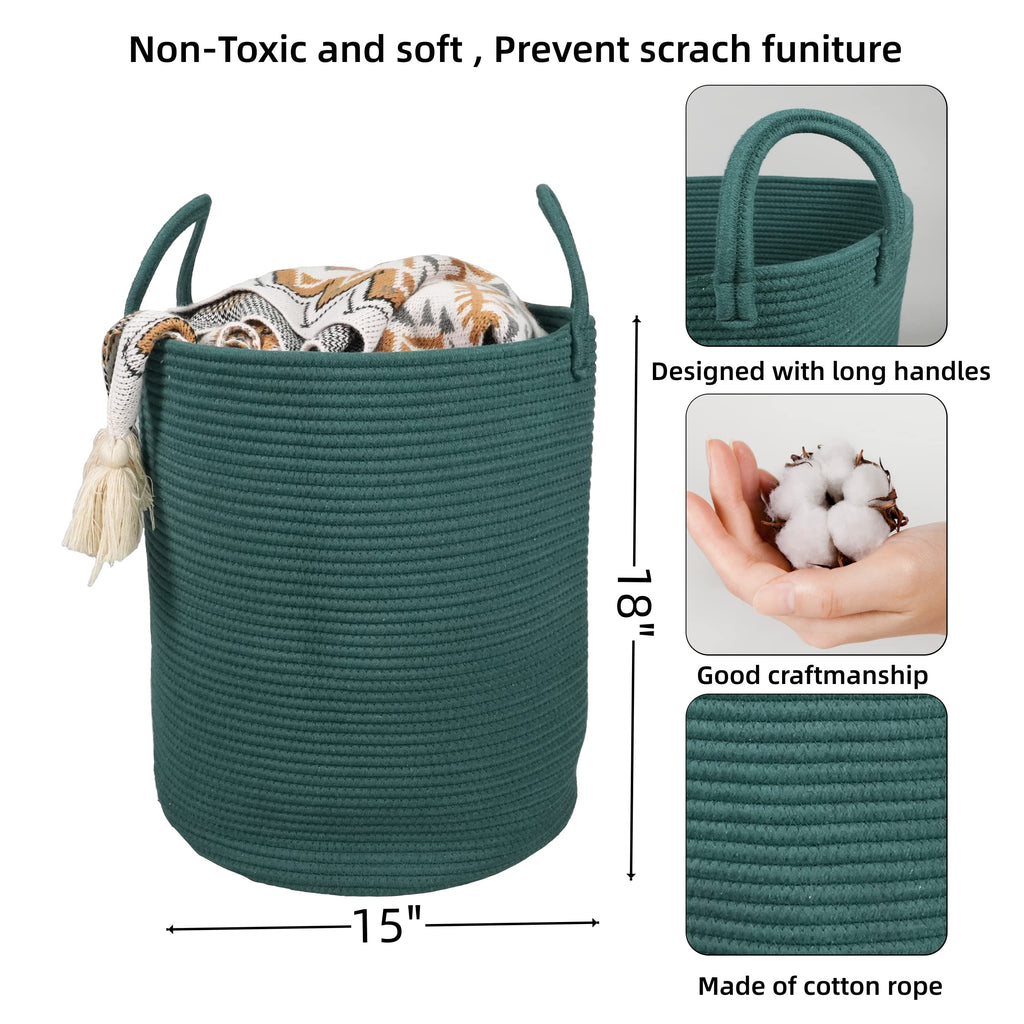 XUANGUO Black Cotton Rope Laundry Basket Hamper for Clothes Woven Storage Basket for Living Room Bedroom Boho Tall Rope Baskets for Blanket Toys Pillow Towels Baby Nursery Hamper Bin Large