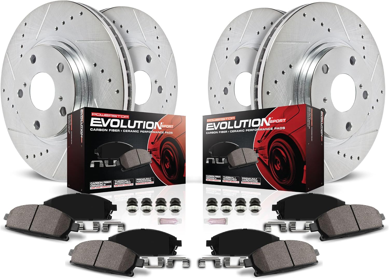 PowerStop Front and Rear Brake Kit for Honda Accord 2018-25 - Drilled and Slotted Disc Rotors with Carbon-Fiber Ceramic Brake Pads Replacement, K8166