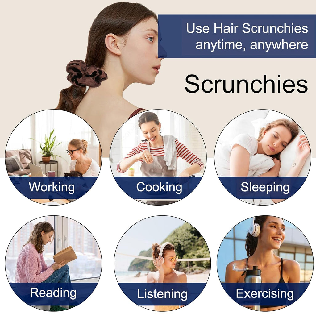16 Scrunchies for Women - Satin Hair Ties and Bands, Big Ponytail Holders for Thick, Curly Hair, Cute No-Crease Pony Tails, No Damage
