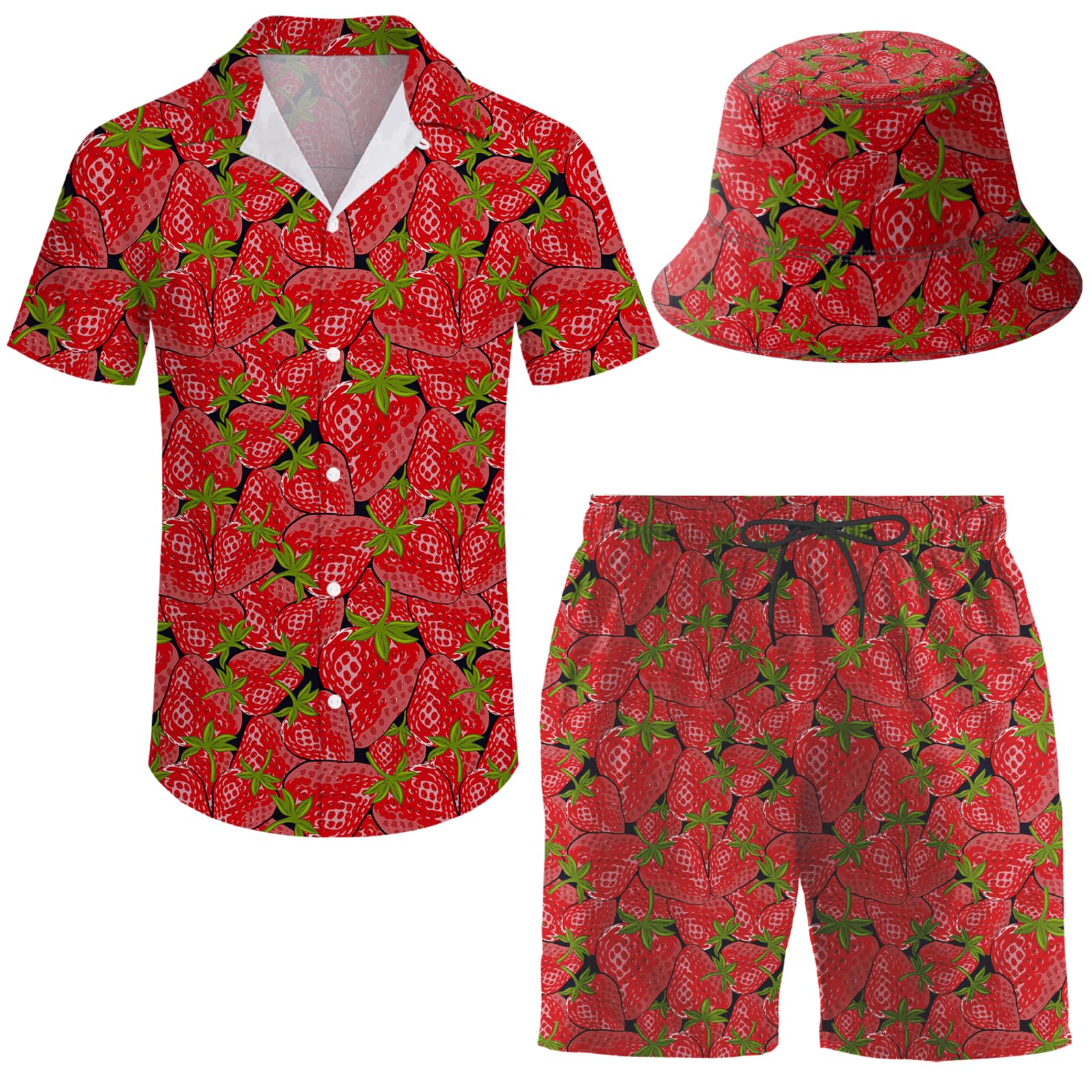 Men's 2 Piece Tracksuit Hawaiian Shirt Shorts Button Down Shirt and Shorts Sets with Bucket Hats