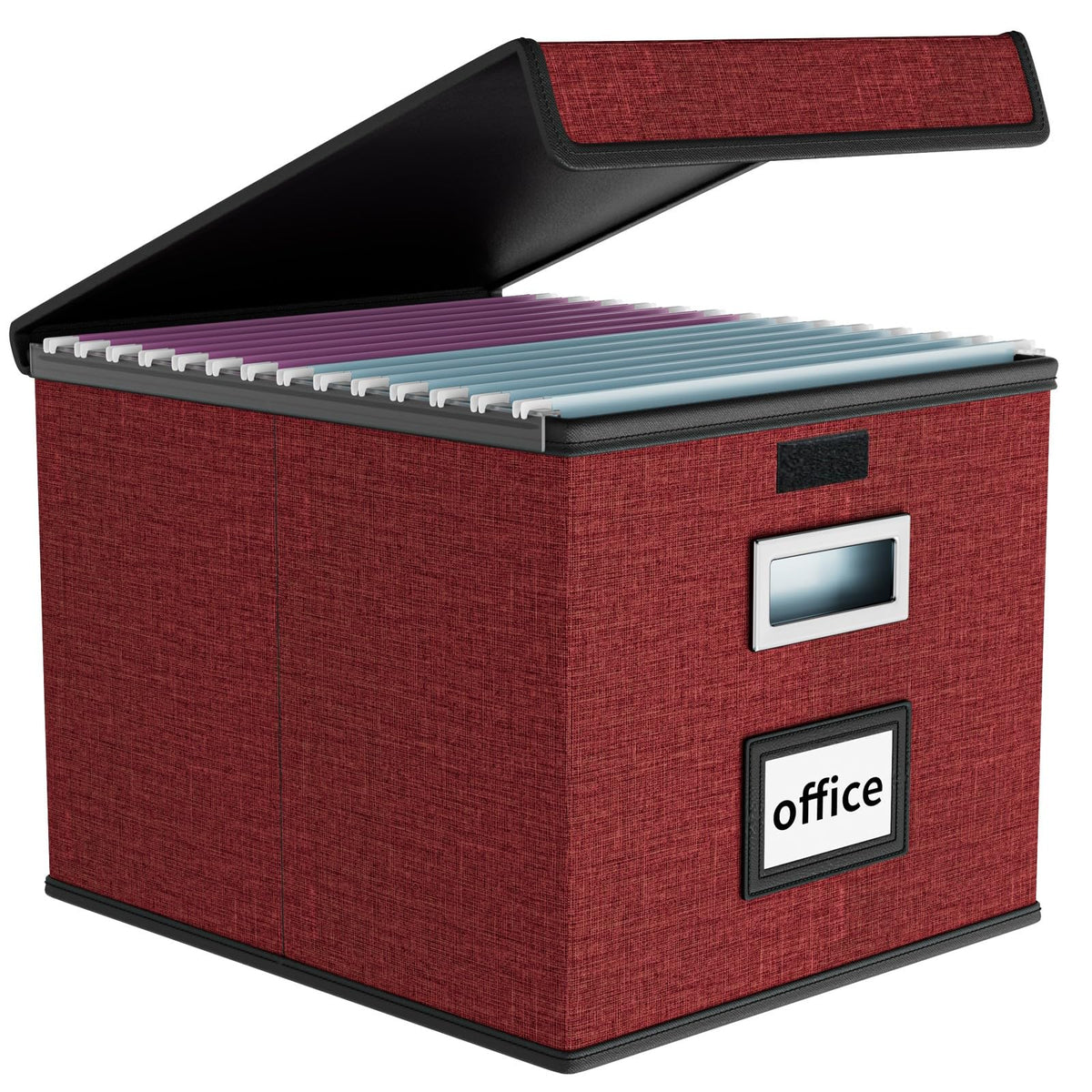 File Organizer Box with Lid, Collapsible Faux Leather Hanging File Folder Box Organizer with Plastic Slides, Decorative Home/Office Filing System Boxes for File and Folders Storage