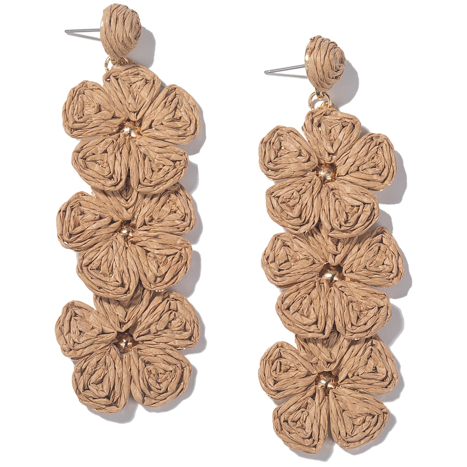 Boho Flower Earrings Statement Raffia Dangle Earrings Cute Floral Jewelry Trendy Summer Beach Vacation Outfits for Women