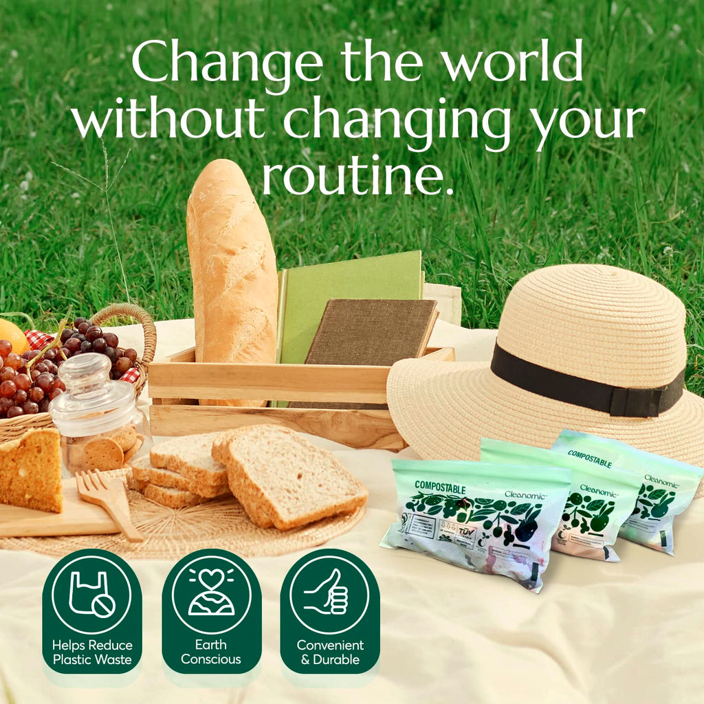 Cleanomic Compostable* Snack Size Food Storage Bags (50 Eco Zip) Freezer and Leak Proof, Also Available Gallon, Quart and Sandwich Size Bags
