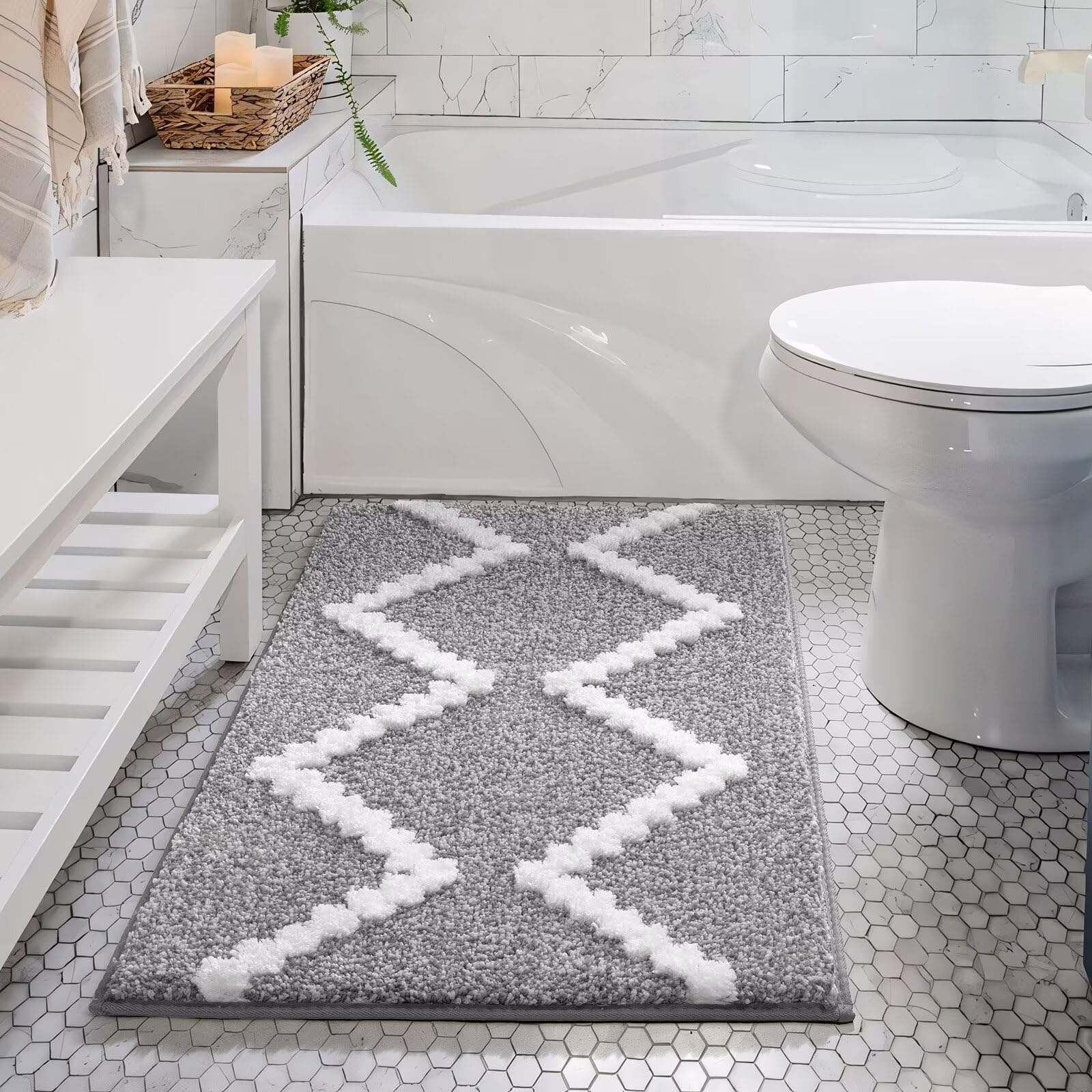 DEXDE Bathroom Rugs Runner 24x47 Long Bath Rug Non Slip Soft Washable Large Bath Mats for Bathroom Bedroom Hallway Kitchen Floor Carpet Modern Boho Decor, Beige