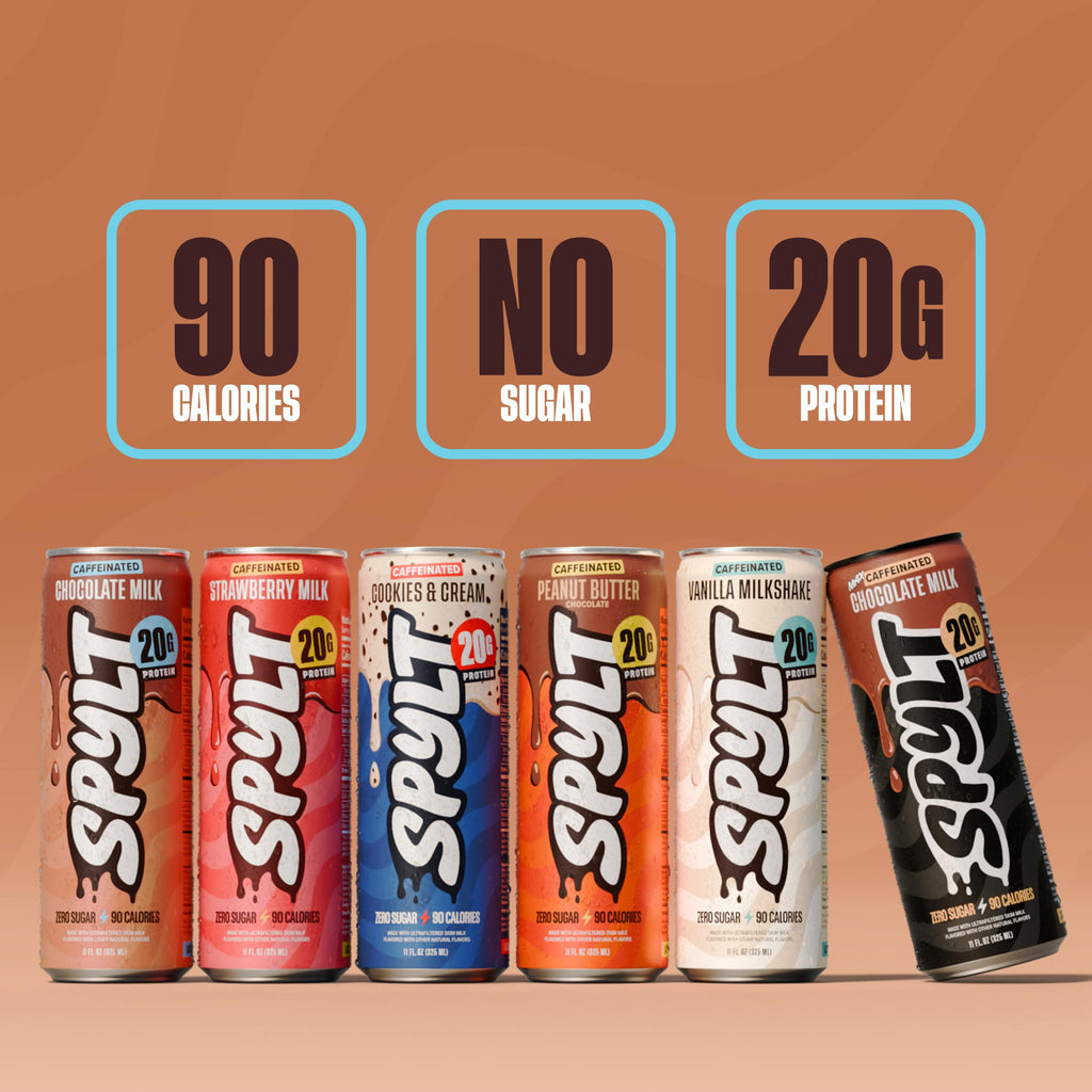 Spylt High Protein Milk - 6 Flavor Variety Pack with 60mg Caffeine & 20g Protein - 90 Calories, Ready to Drink, Sugar Free, Lactose Free Milk, Perfect for Workout Recovery & Afternoon Pick Me Up - 12 Count - Packaging May Vary