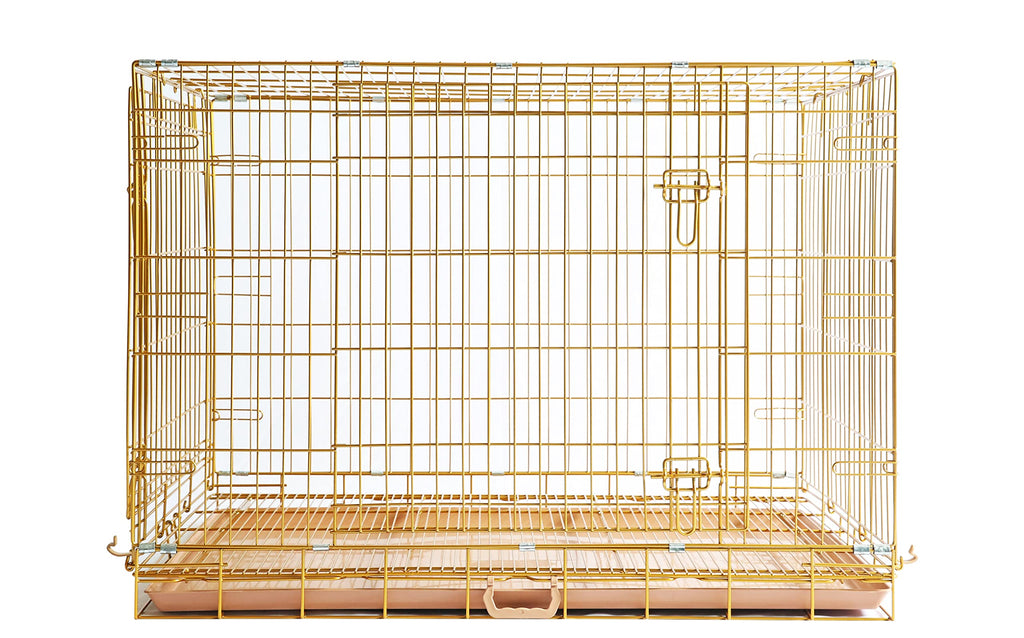 HOMEY PET 24" Gold Color Folding Design Dog Crate Puppy Ertra Small Breed Dog Kennels with Removable Floor Grid and Pull Out Tray, Dog Cage Copper Gold Finish