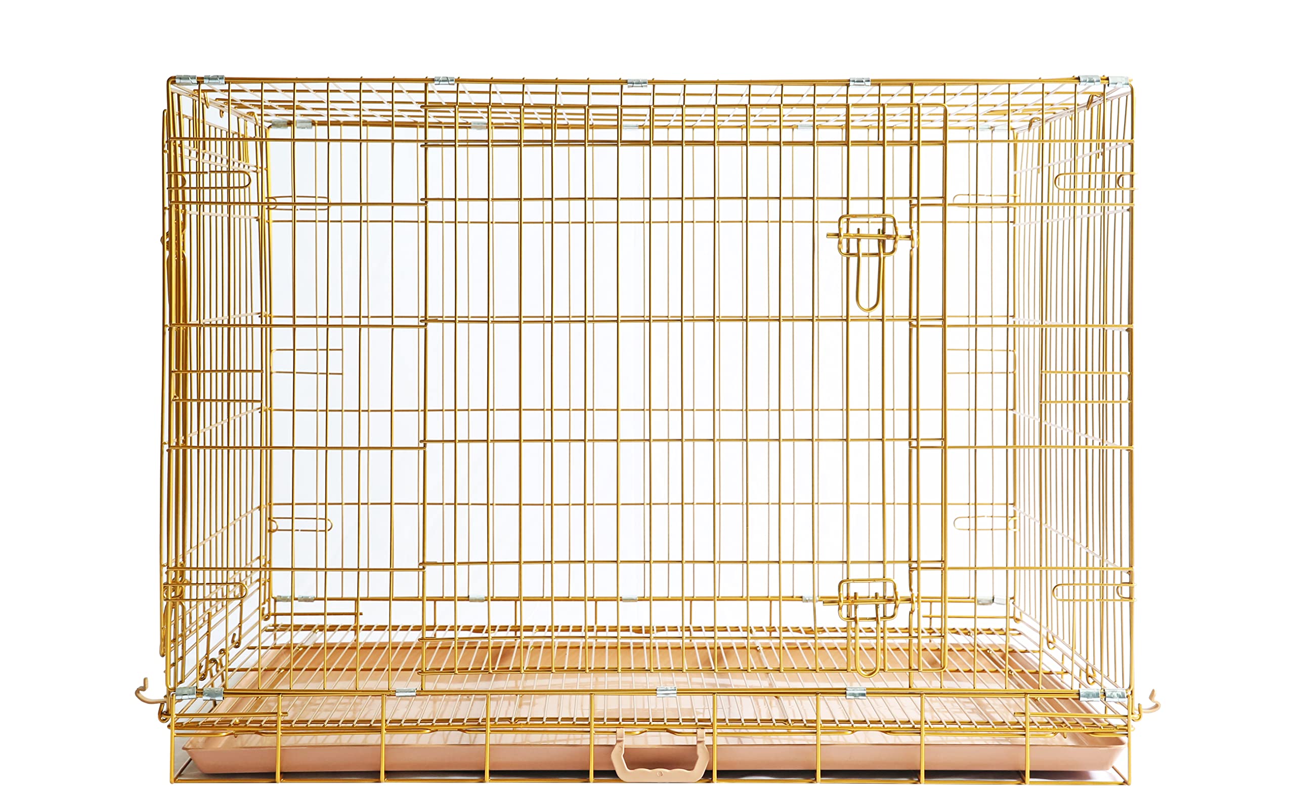 HOMEY PET 24" Gold Color Folding Design Dog Crate Puppy Ertra Small Breed Dog Kennels with Removable Floor Grid and Pull Out Tray, Dog Cage Copper Gold Finish