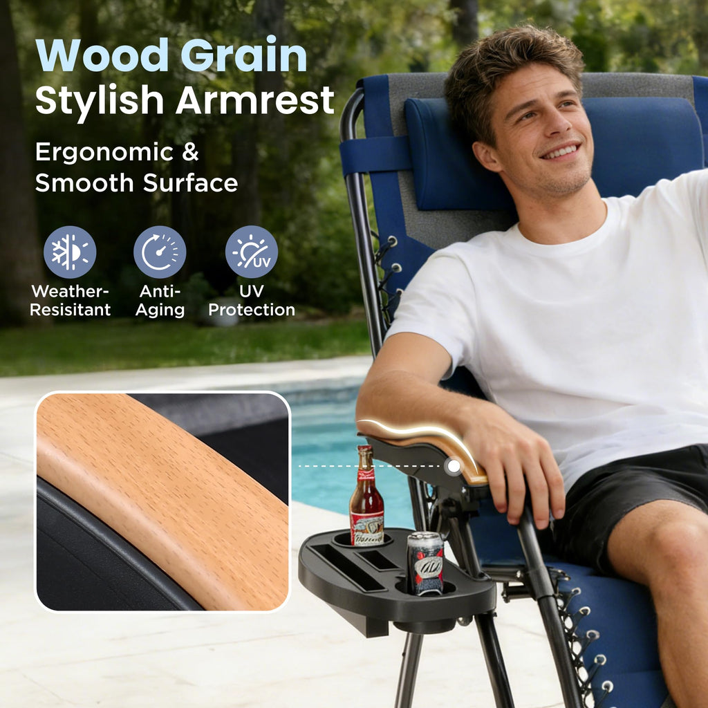 PHI VILLA XXL Oversized Padded Zero Gravity Chair Set of 2, Foldable Patio Recliner, 30" Wide Seat Anti Gravity Lounger with Armrest and Cup Holder, Support 400 LBS (Aqua Blue)