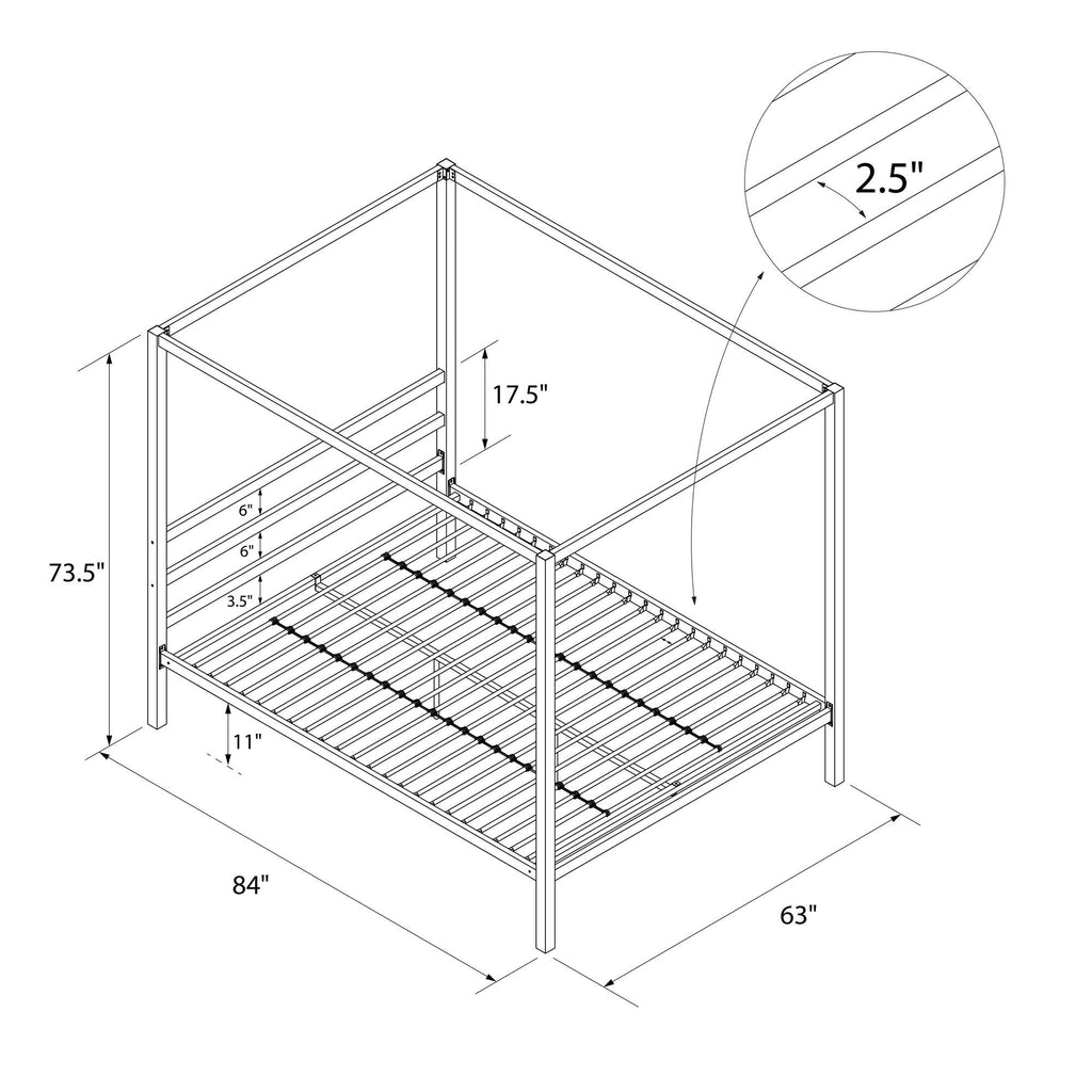 DHP King Metal Canopy Bed, Modern Design with Built-In Headboard, Sturdy Frame, No Box Spring Needed, Gunmetal Gray