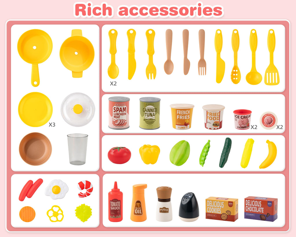 Kids Kitchen Play Set，Interactive Kids Kitchen Play Set with 50Pcs of Pretend Kitchen Toys，Realistic Sound Effects，and Simulated Functionality - Suitable for Toddlers Aged 3-5 Years (Green)