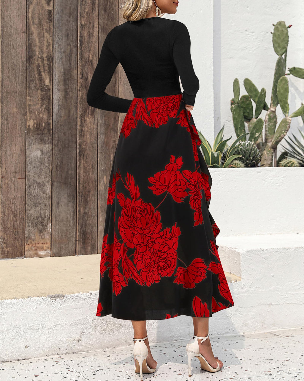 BTFBM Womens Floral Maxi Dress Fall 2025 Casual Crewneck Long Sleeve Ruffle Flowy Cocktail Wedding Guest Dresses
