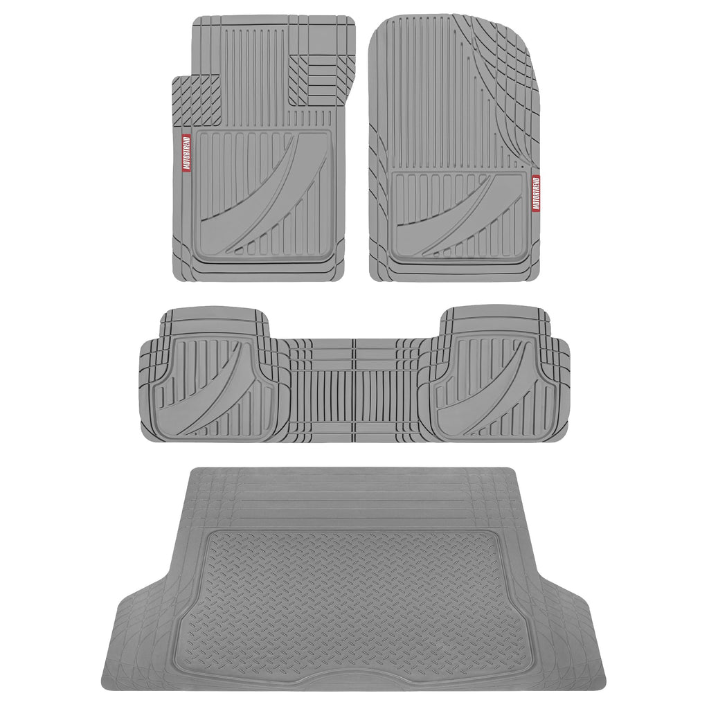 Motor Trend FlexTough™ Heavy Duty Rubber Black Car Floor Mats All Weather & Jumbo SUV Cargo Liner Full Set - Universal Trim to Fit Automotive Floor Mats & Trunk Mats for Cars Interior Accessories
